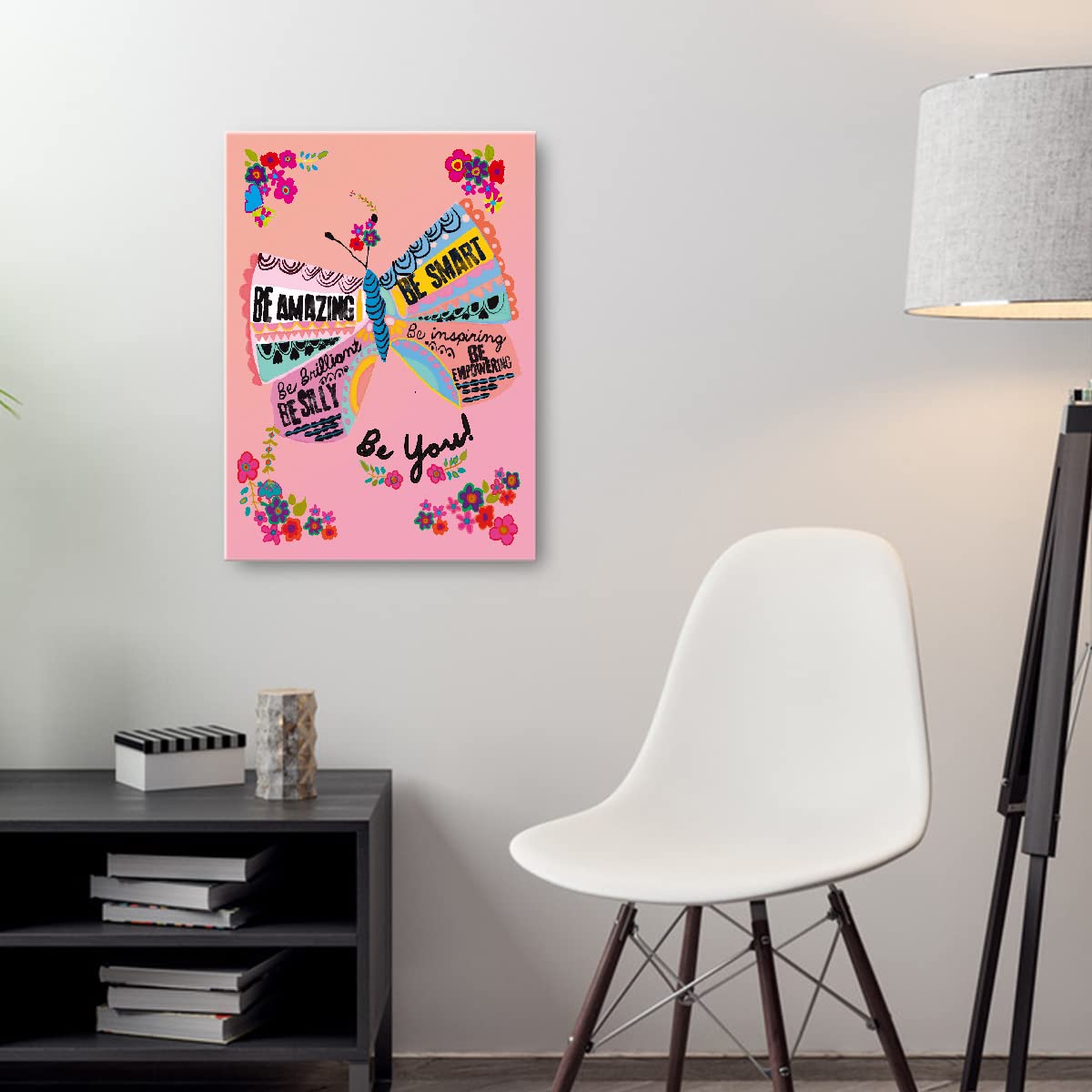 Otingqd Pink Girls Wall Art,Positive Affirmations Wall Decor For Girls,Butterfly Nursery Wall Art,Be Amazing Be You Pink Butterf
