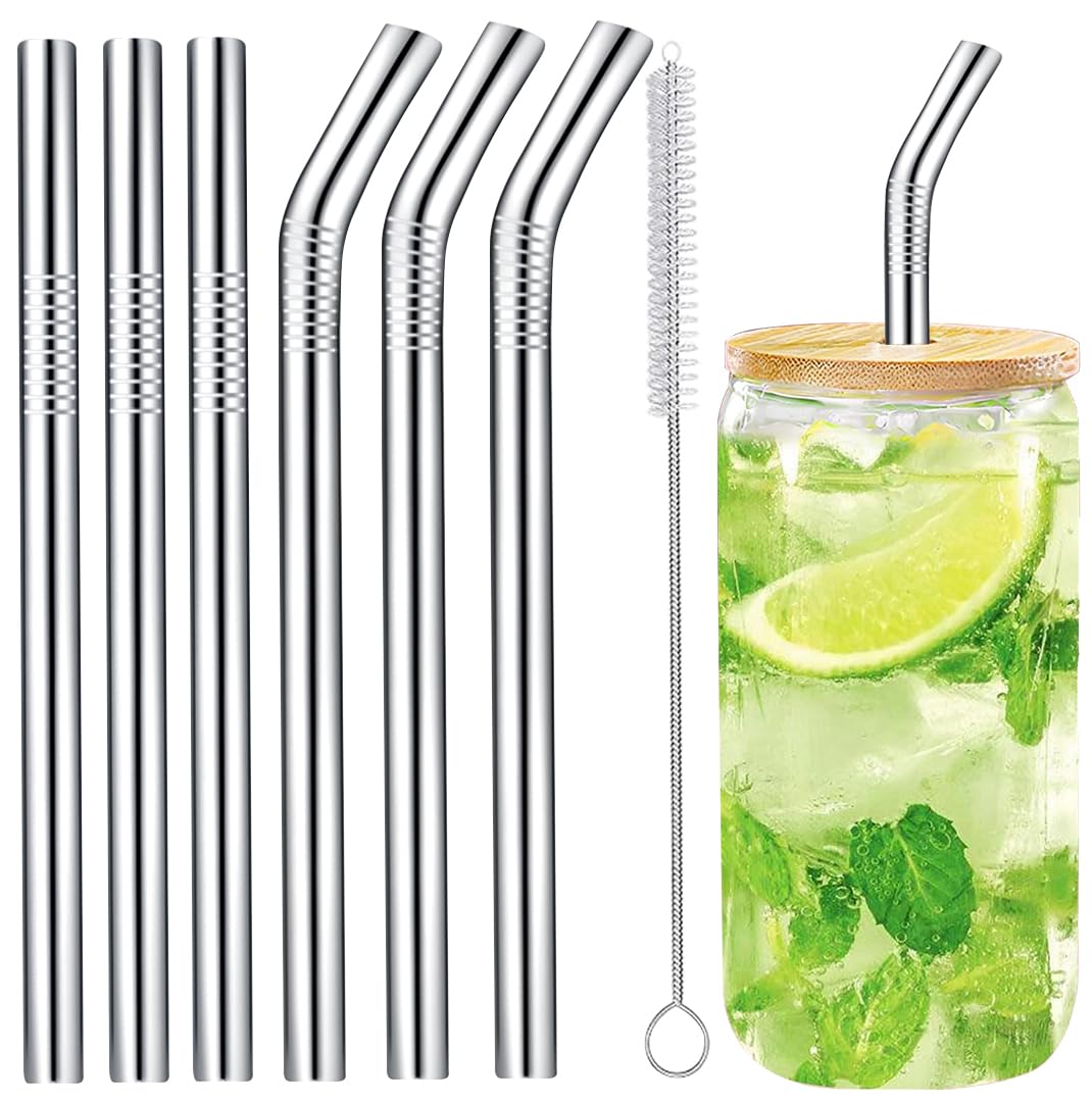 Vannise Jumbo Smoothie Straws Stainless Steel, Set Of 6 Metal Milkshake Straws 0.4'' Wide 10.5'' Long Straws, Long Lasting & Foo