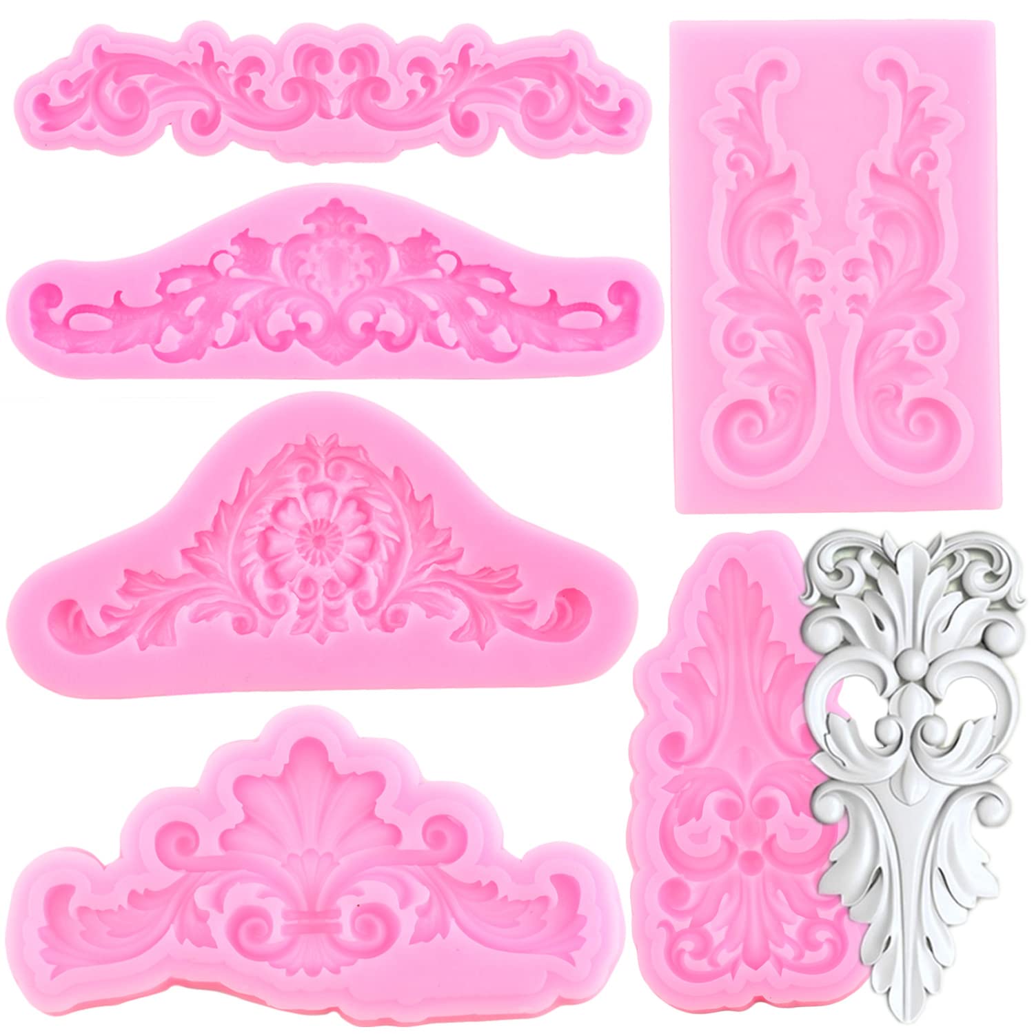 Lkdquthm Baroque Style Curlicues Scroll Lace Fondant Silicone Mold Filigree Mold For Cake Decorating Cupcake Topper Candy Chocol