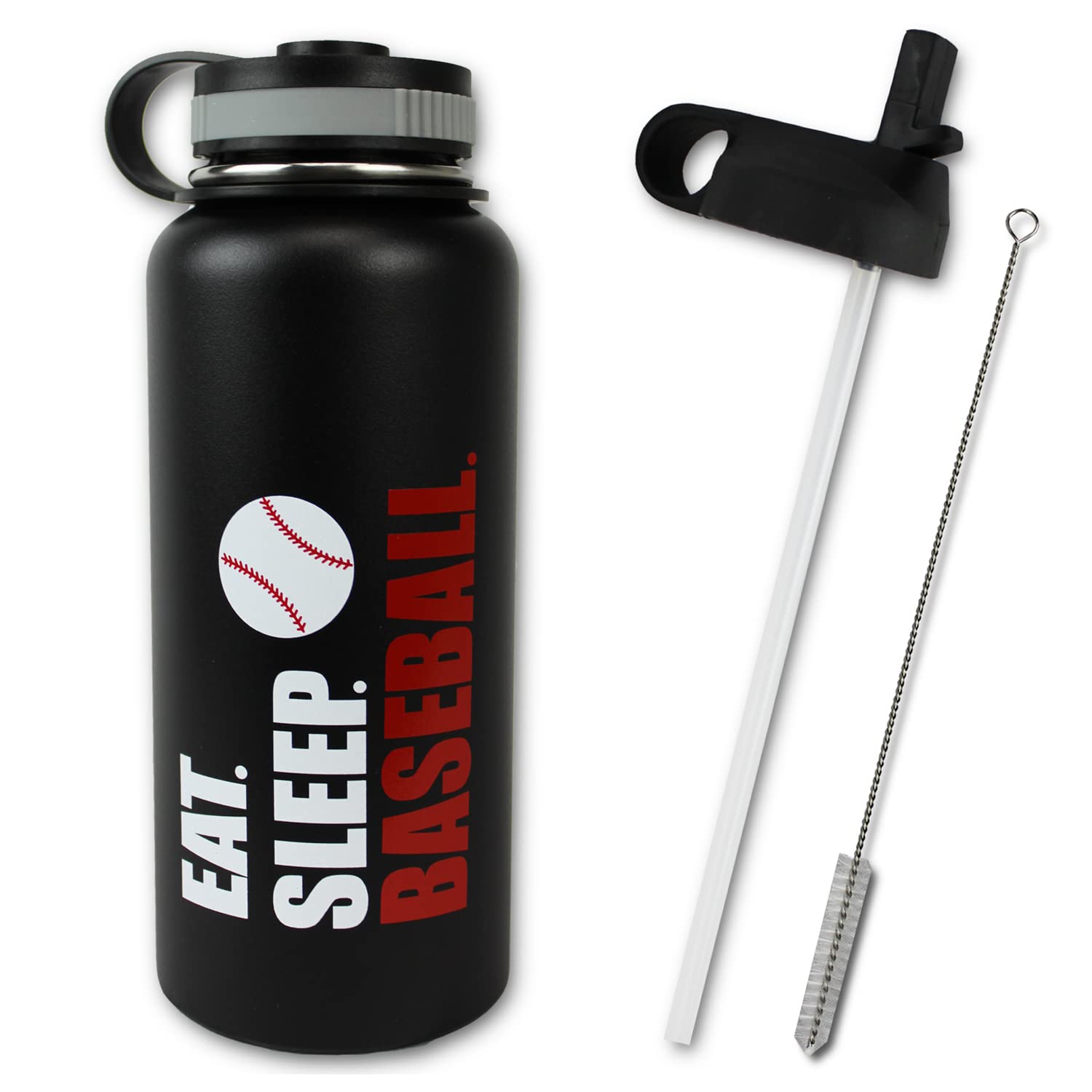 Urbanifi Baseball Water Bottle Eat Sleep Tumbler 32 Oz Gift For Kids Teen Mom Men Flask Sports Travel Waterbottle, Stainless Ste
