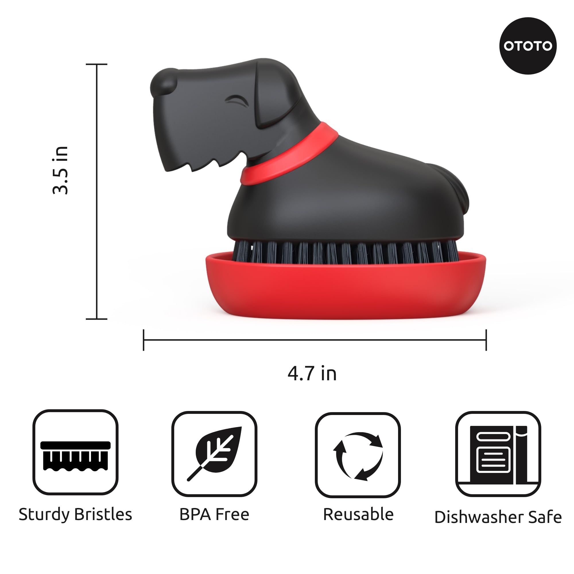 (New) OTOTO Oscar Dog Dish Brush - Dog Gifts, Daschund, Wiener Dog, Dish Scrub Brush, Dish Scrubber, Kitchen Vegetable Scrub Bru