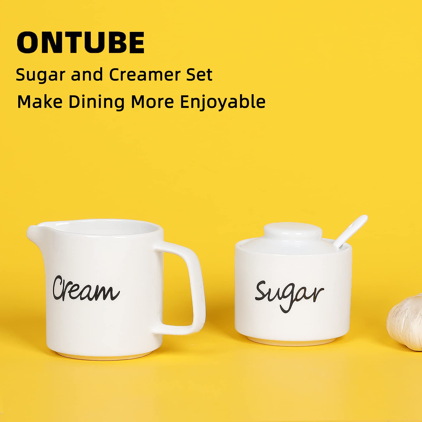 Ontube Porcelain Sugar Bowl And Creamer Set Of 3,White