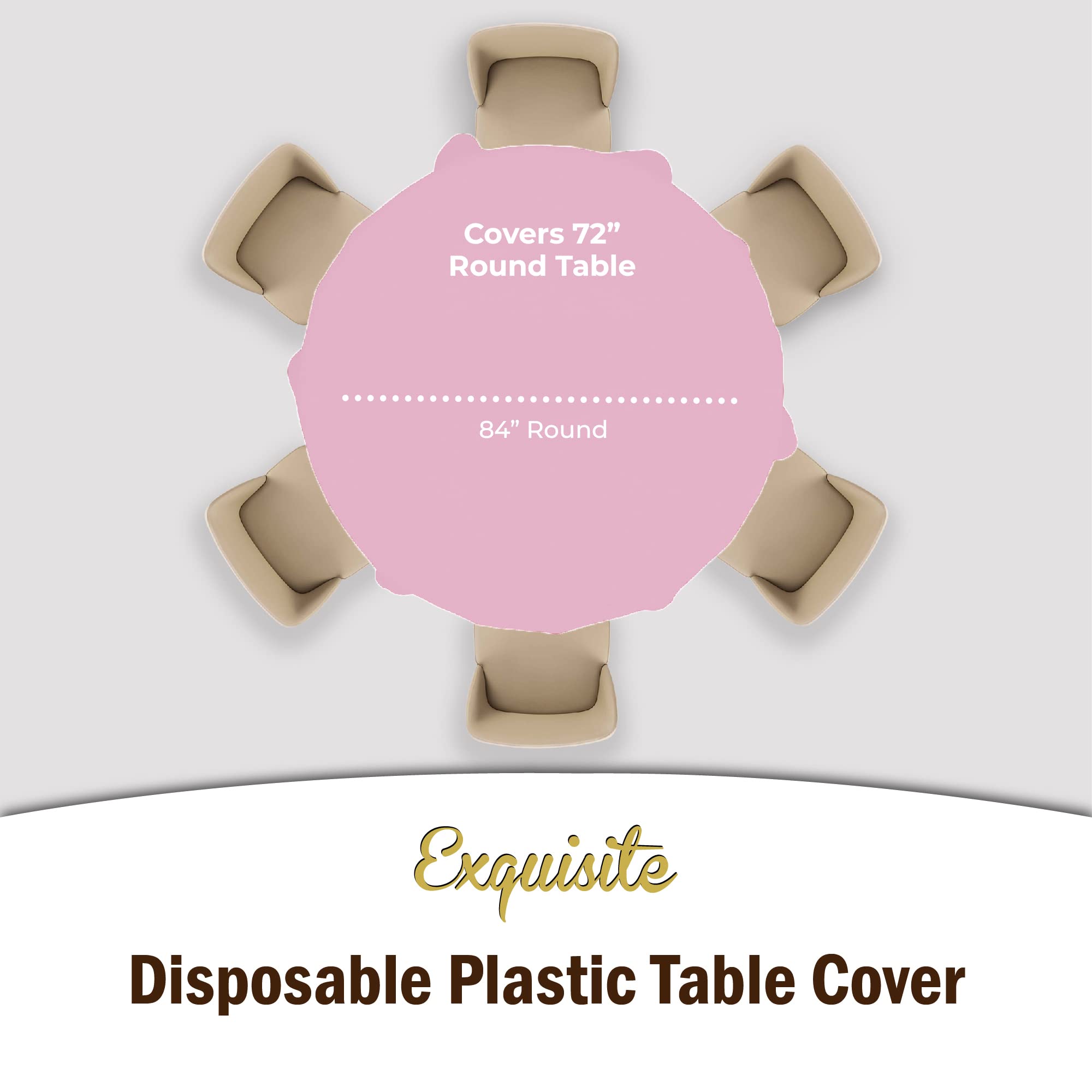 Exquisite 6-Pack Premium Plastic Tablecloth 84In. Round Plastic Table Cover - Pink