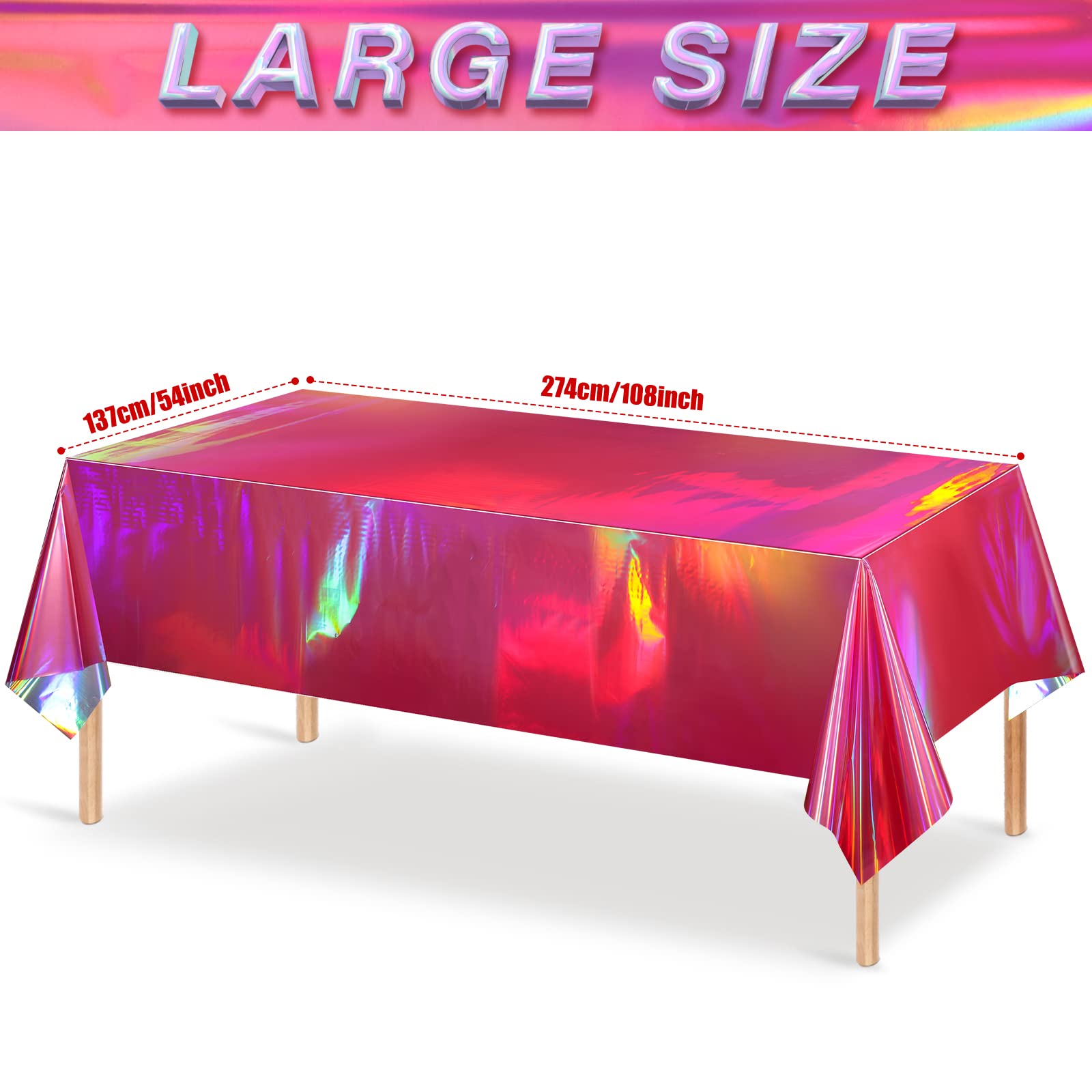 8 Pack Hot Pink Iridescence Plastic Tablecloths Shiny Disposable Laser Rectangle Table Covers Holographic Foil Tablecloth Irides