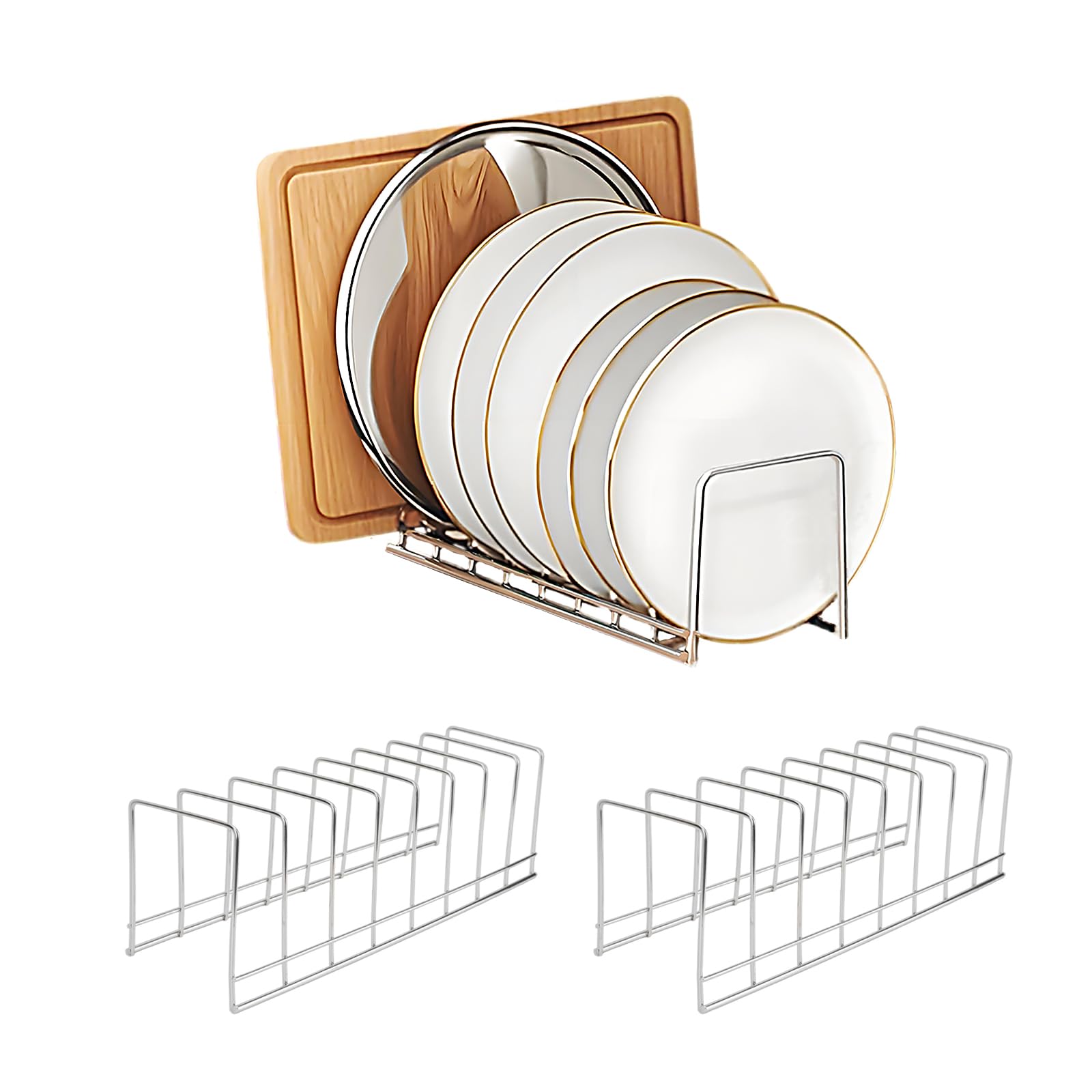 2 Pcs Pot Lid holders, Stainless Steel Dish Plate Rack for Pots & Pans