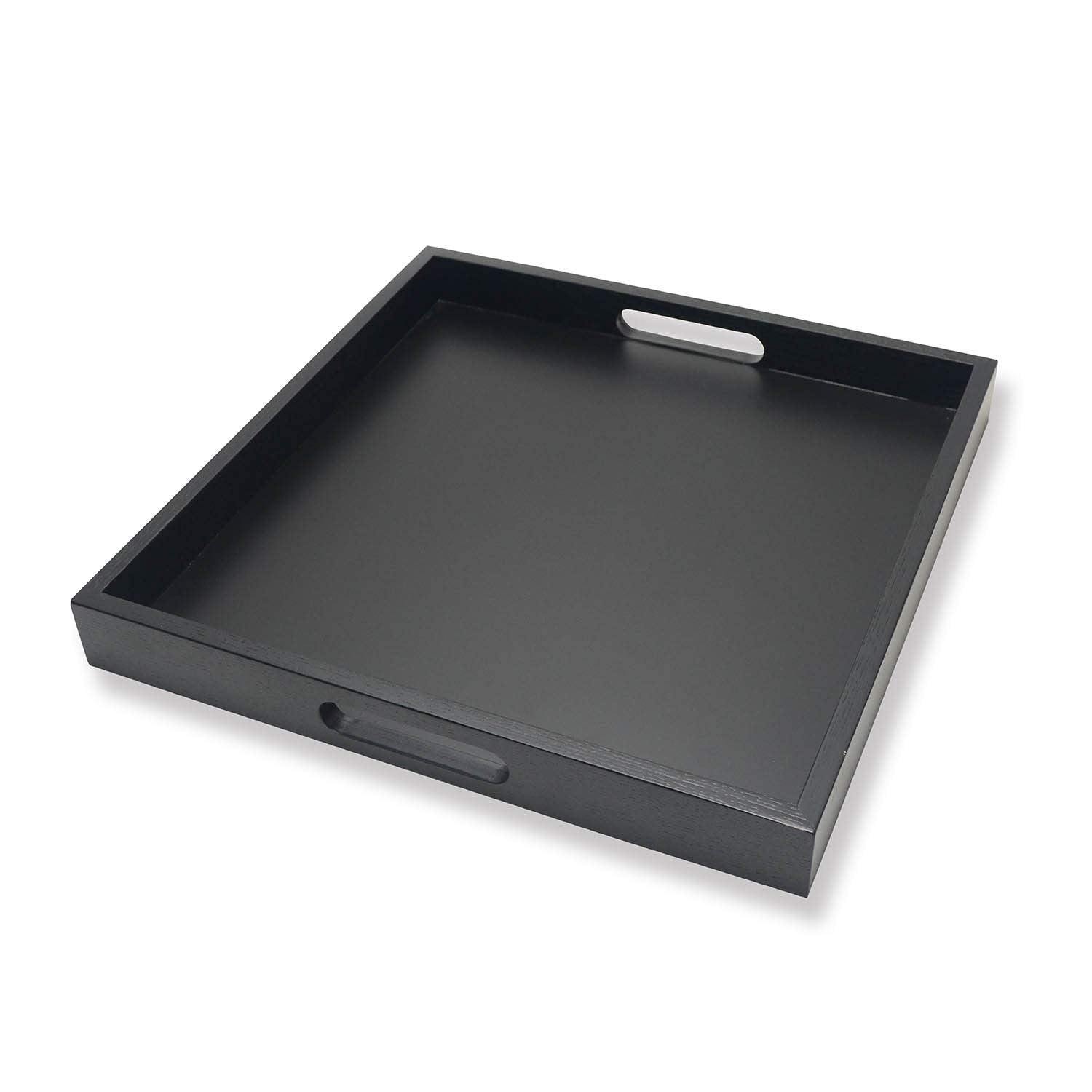 Square Wood Serving Tray With Handle, Ottoman Decorative For Home, 16X16 Inches Black