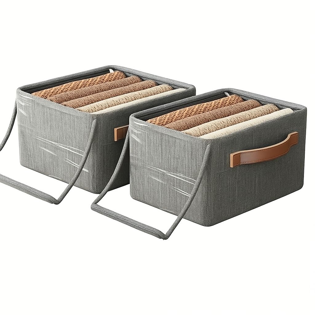 Ucravo 2Pcs 26L Clothes Storage Boxes With Lids, Foldable Fabric Organizers With Handles For Wardrobe, Blanket Collapsible Stora