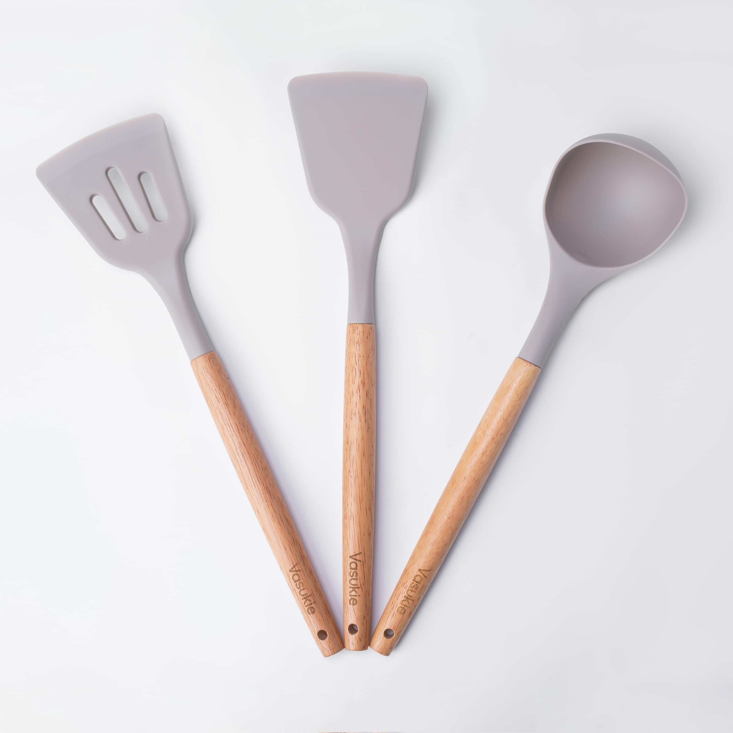 Vasukie Silicone Spatula Set with Wooden Handle for Kitchen | Spatula Silicone Set for Non Stick Pan | Kitchen Accessories Items