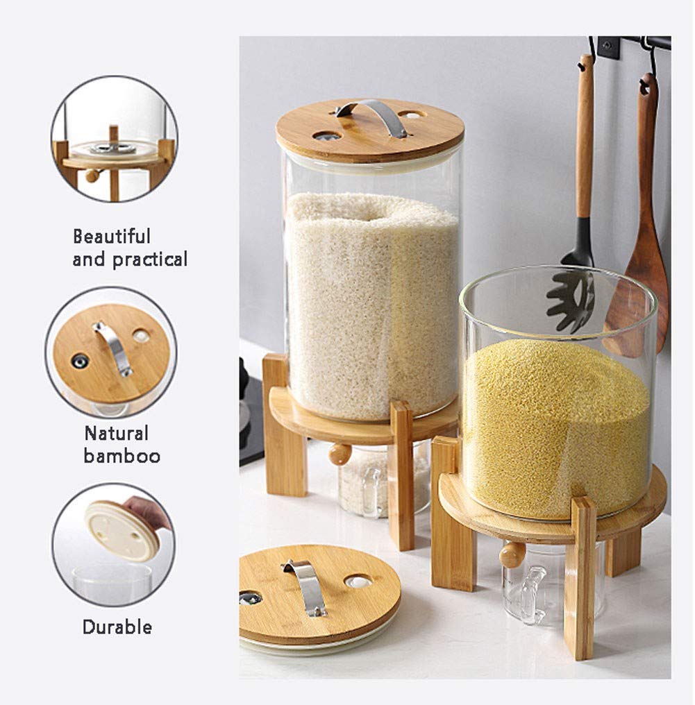 Flour And Cereal Container, 5L/8L, Rice Dispenser, Creative Glass Food Storge Container For Kitchen Organization And Pantry Stor