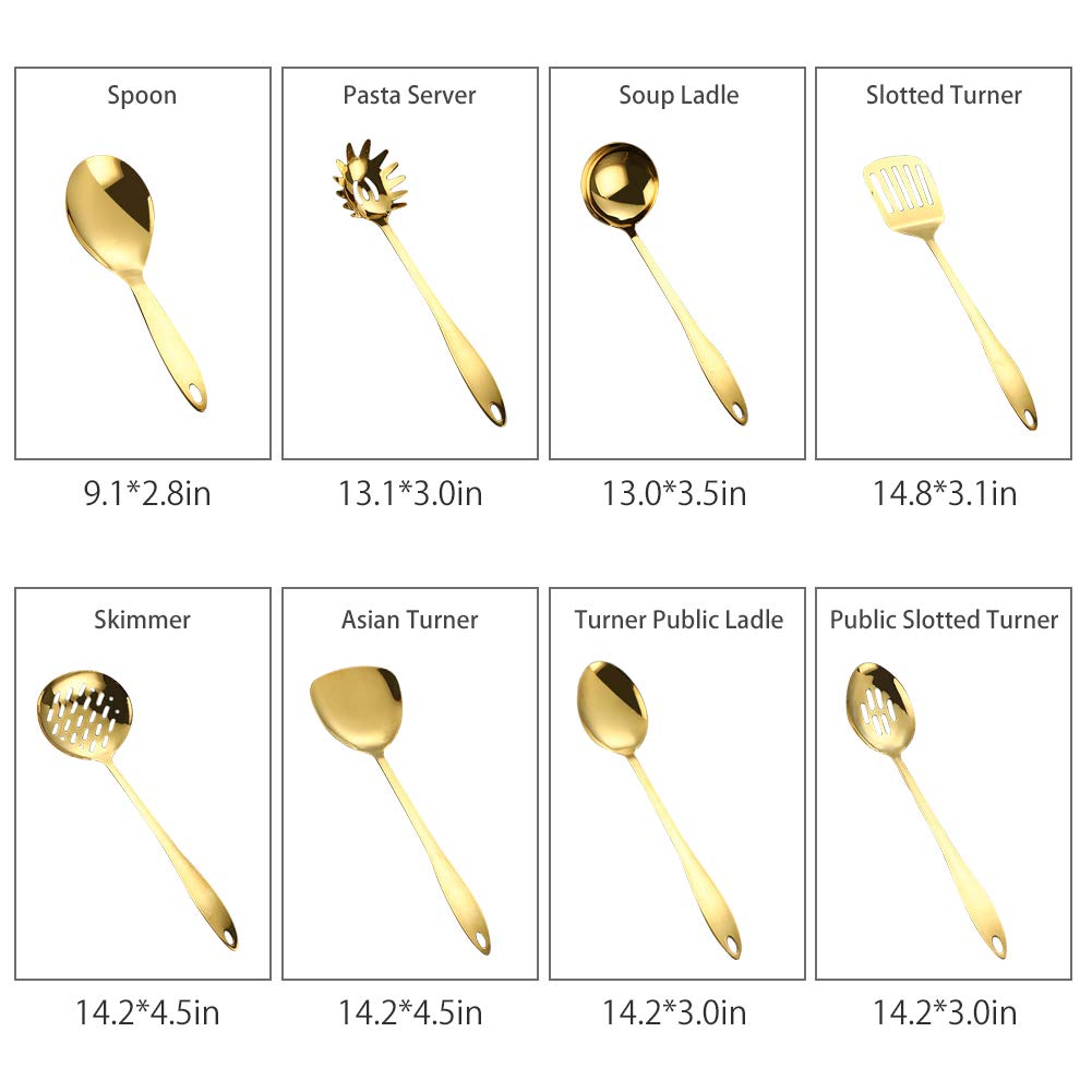 Kelendle 8 Piece Stainless Steel Kitchen Utensil Set Black Nonstick Cooking Utenisls Titanium Plated Kitchen Tools Gadgets Slott