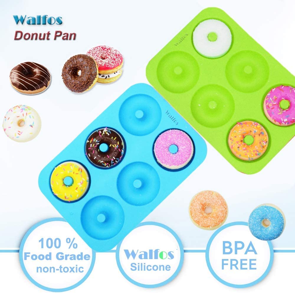 Walfos Silicone Donut Mold - Non-Stick Silicone Doughnut Pan Set, Just Pop Out! Heat Resistant, Make Perfect Donut Cake Biscuit