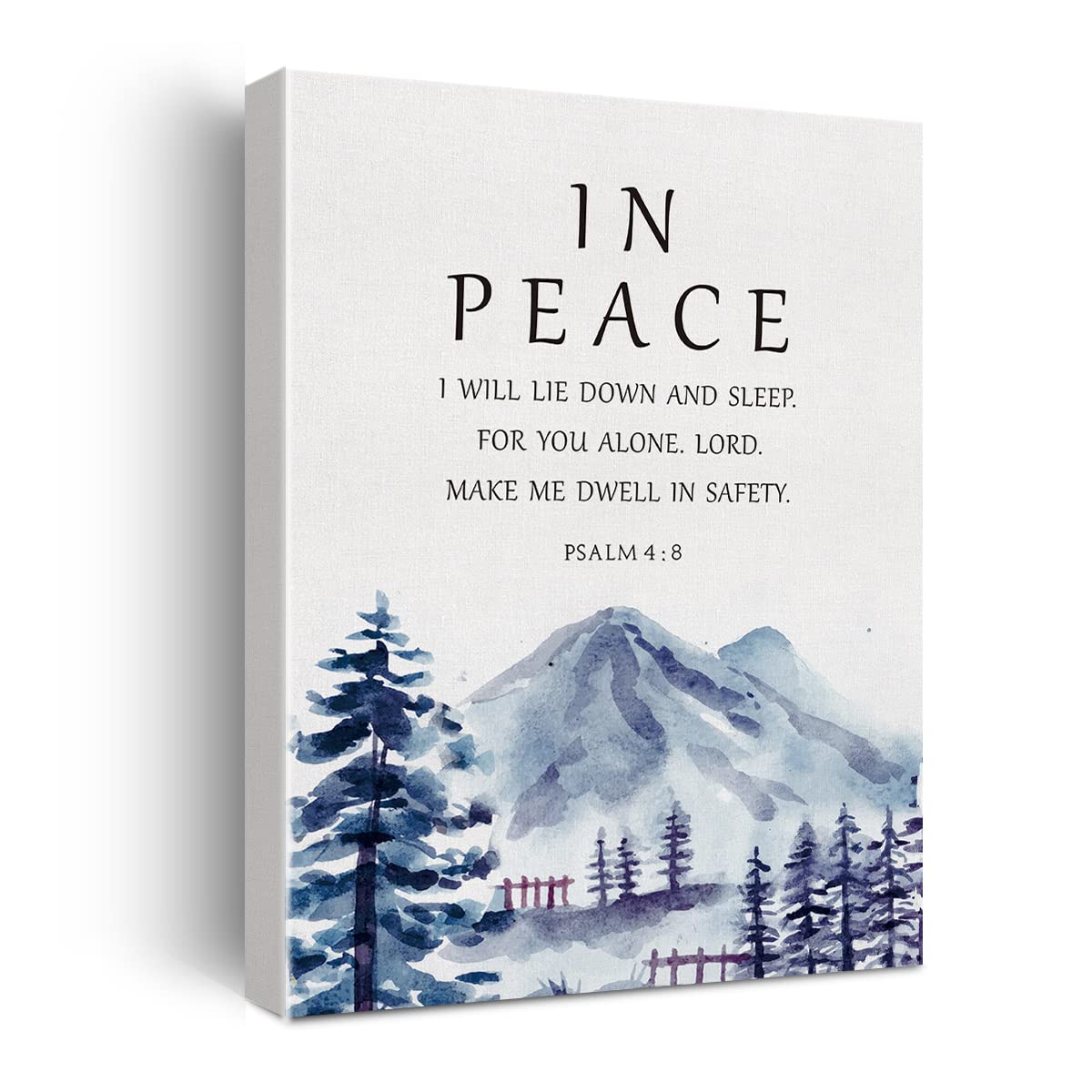 Bible Verse Watercolor Canvas Print Decor In Peace I Will Lie Down Psalm 4 : 8 Wall Painting Posters Artwork 12   X15   Modern H