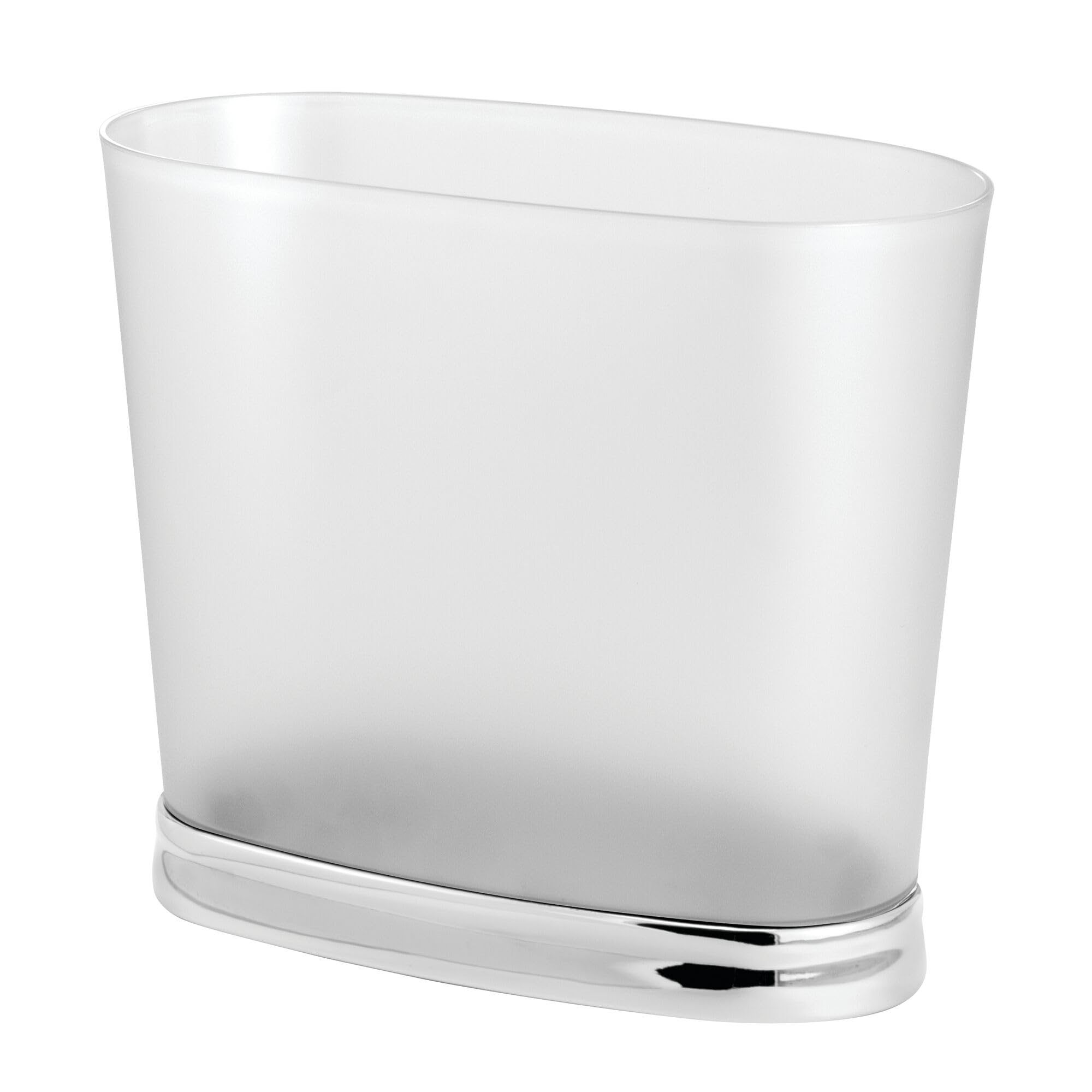 iDesign Slim Bathroom Trash Can, Small Plastic Garbage Can for Bedroom, Office, Desk, or Dorm, Frost/Brushed Nickel