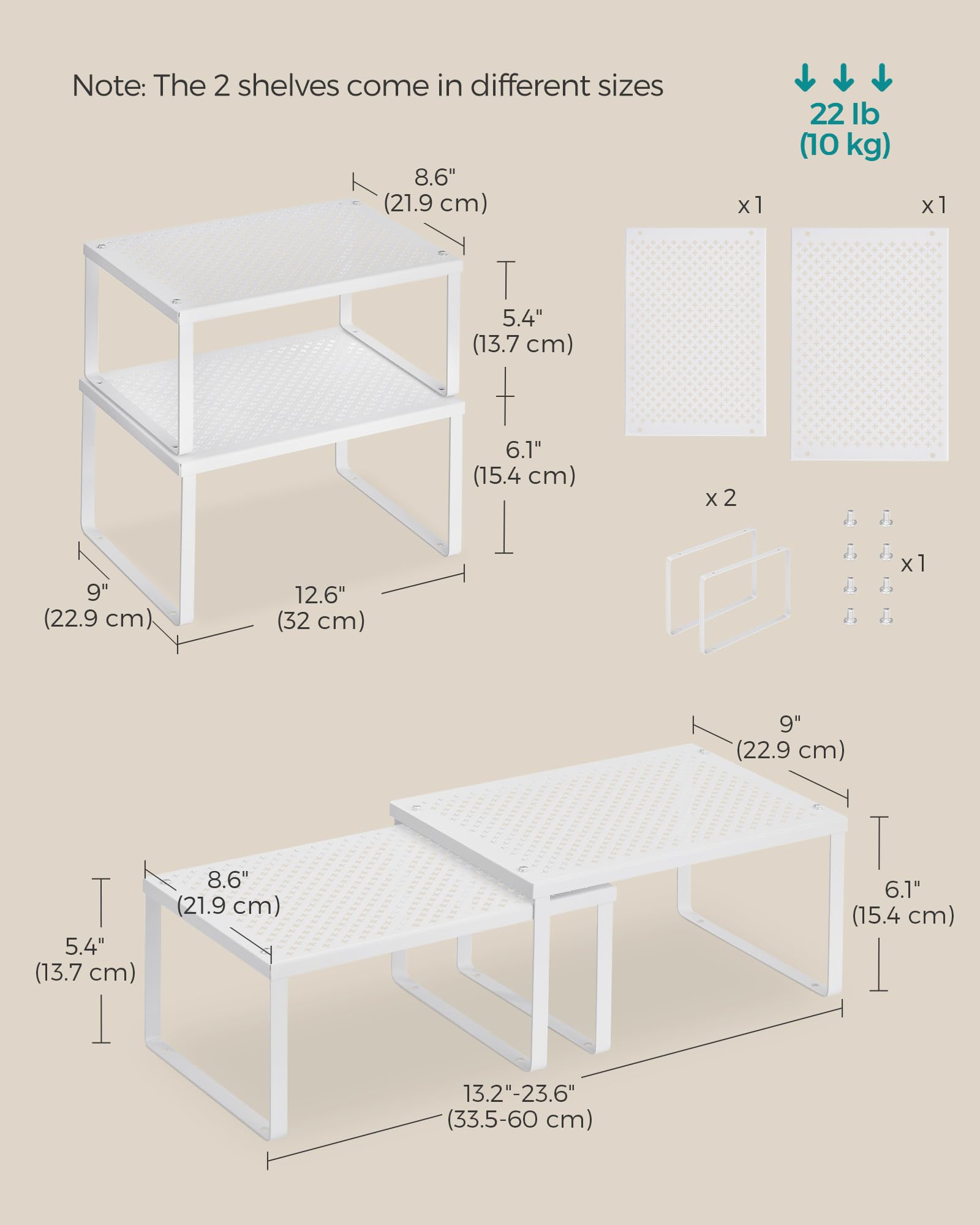 SONGMICS Spice Racks, Cabinet Shelf Organizers, Shelf Organizers, Countertop Organizers, Shelf Risers, Stackable, Expandable, Se