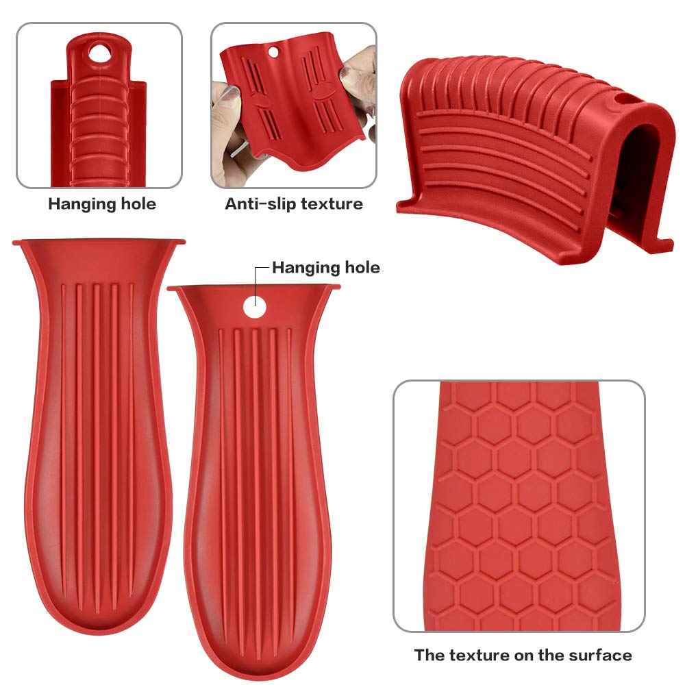 Evahom 4 Pack Silicone Hot Handle Holder,Silicone Assist Handle Holder Iron Skillet Handle Cover Heat Resistant Hot Pan Handle H