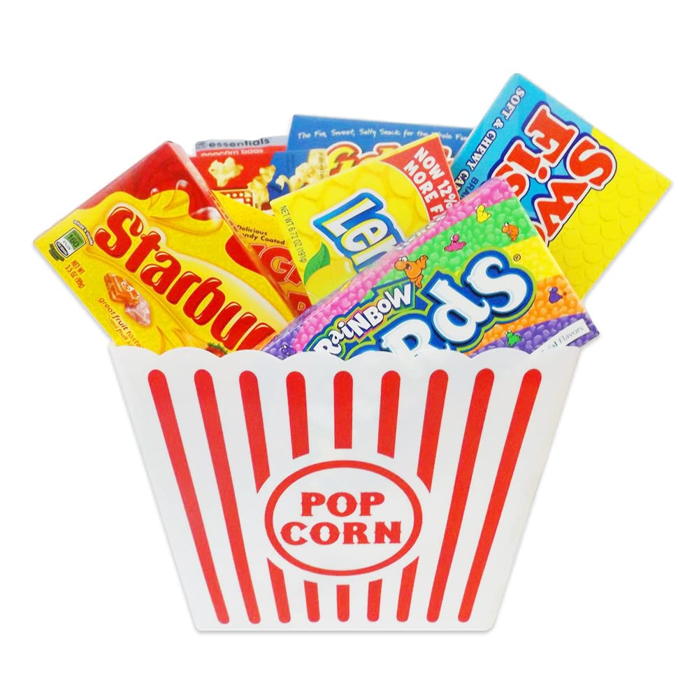 Novelty Place Plastic Popcorn Bowl, Red & White Striped Classic Popcorn Containers For Movie Night - 8 '' Square X 7 '' Deep (1