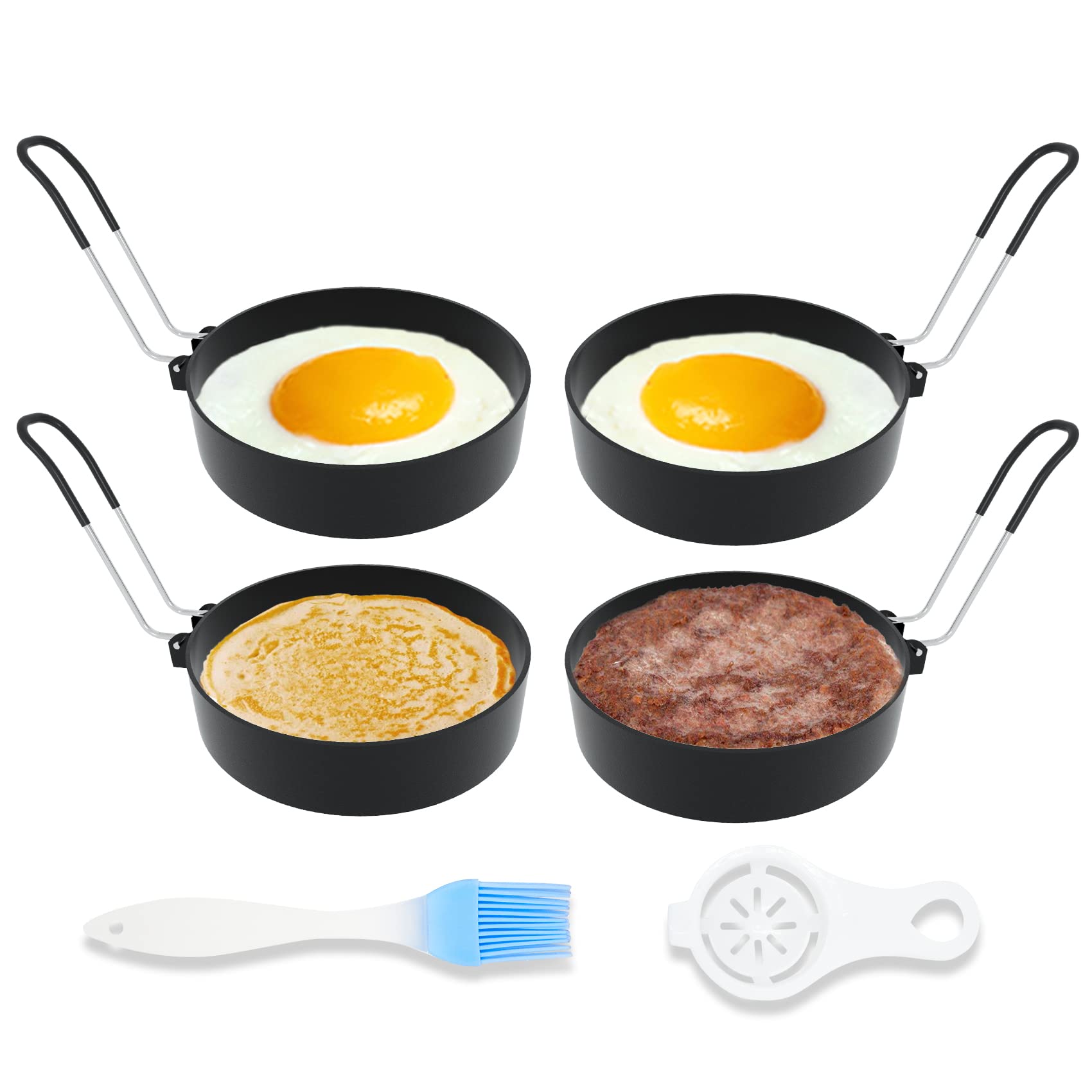 Ameupin Egg Rings, 3.5 Inch Egg Cooking Rings For Griddle Frying Eggs (4 Pack Food Grade Stainless Steel Non Stick Round Egg Pan