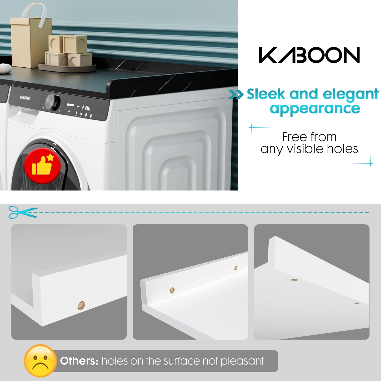 Kaboon Washer Dryer Countertop And Shelves Set, Melamine Countertop With Edge Rails - 27.5'' Depth X 54'' Width Laundry Room Org