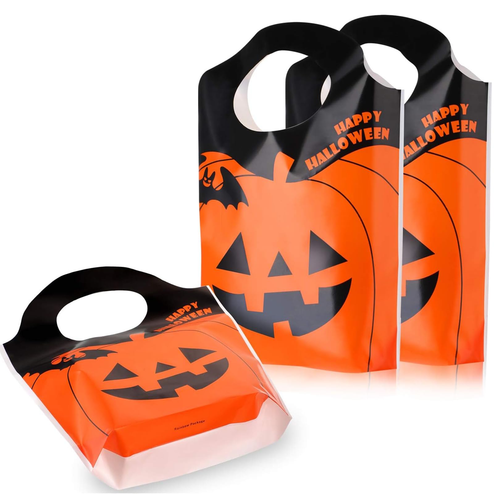 Boao Halloween Tote Bags Jack-O-Lantern Pumpkin Candy Bags Trick Goody Bags For Halloween Party Favors Supplies(50 Pieces)