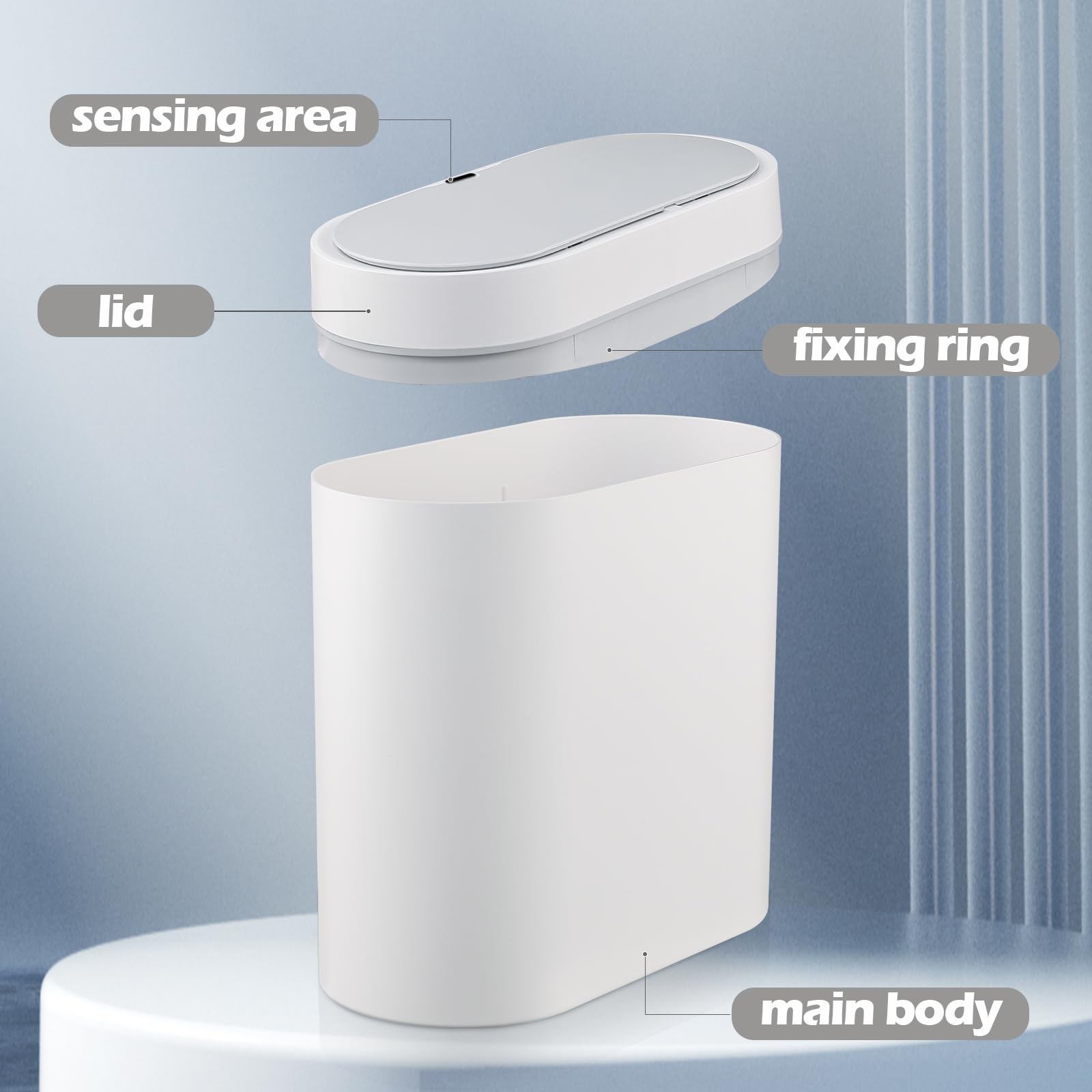 Elpheco Bathroom Motion Sensor Trash Can 2.5 Gallon Automatic Garbage Can, 9.5L Slim Plastic Smart Trash Bin With Lid, Touchless