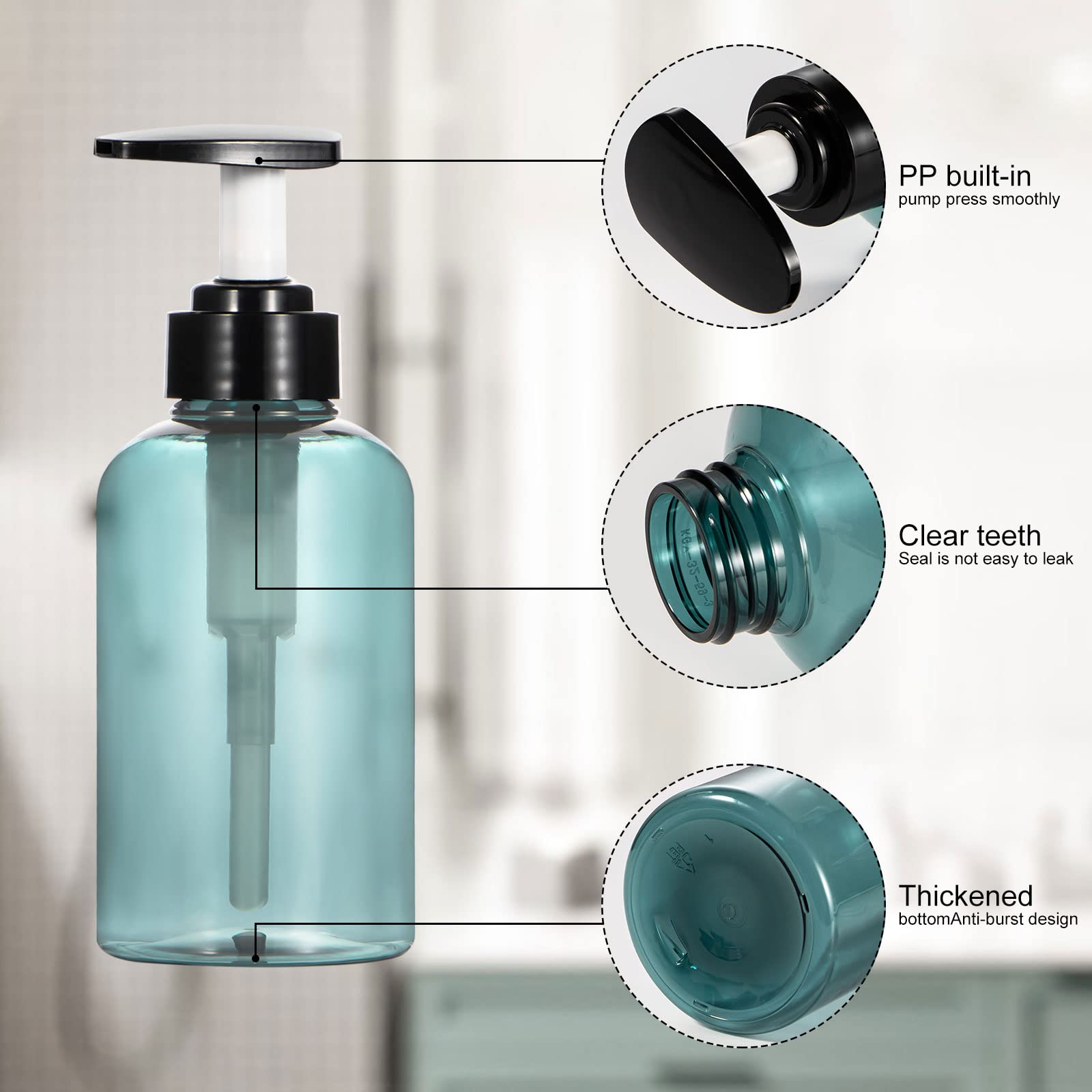 Yebeauty Pump Bottle 10Oz, 2 Pcs Shampoo Bottles Dispenser With Pump Refillable Containers, 300Ml,Clear Blue