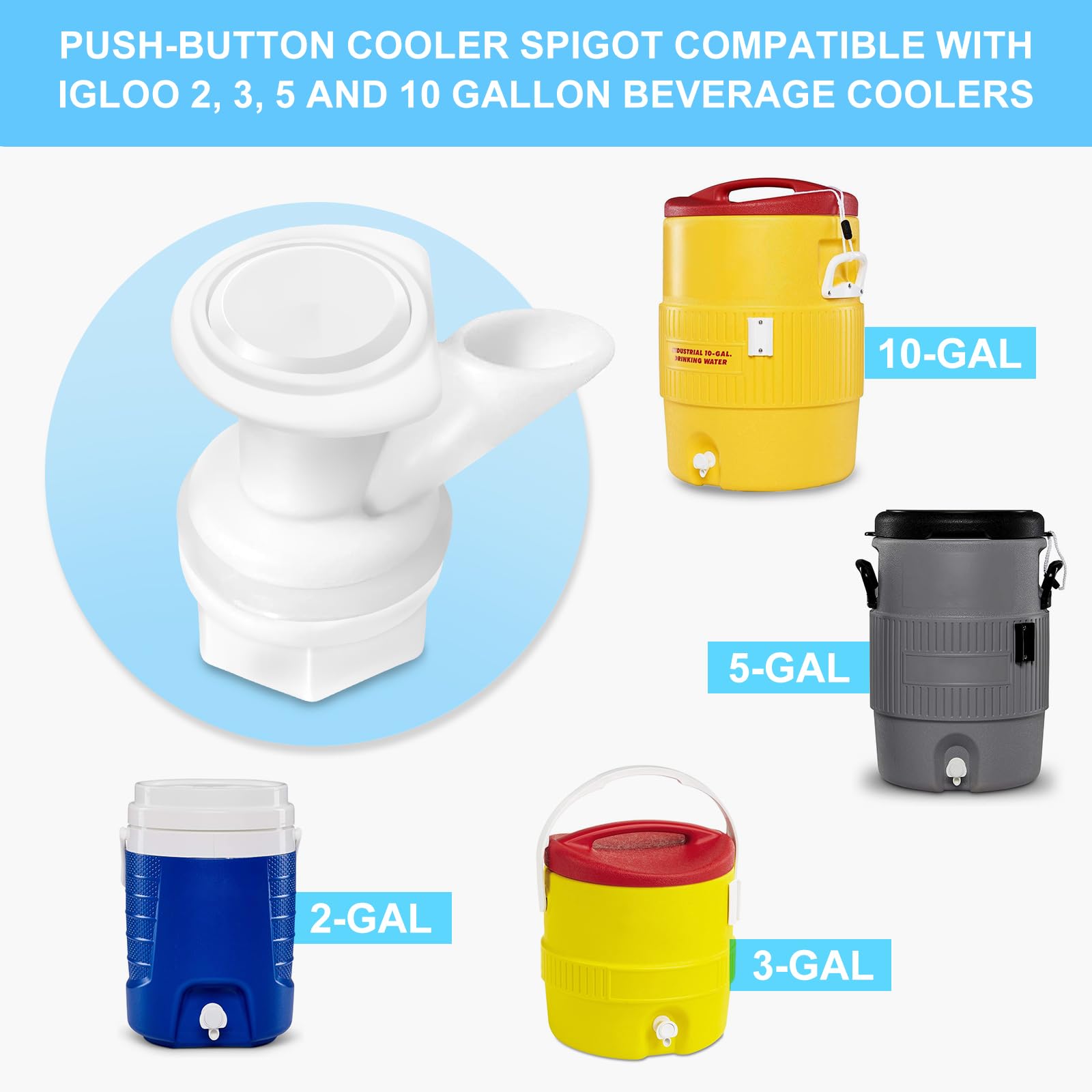 3Pcs Push Button Water Spigot Cooler Spigot Replacement,Compatible With Igloo 2, 3, 5 And 10 Gallon Beverage Coolers,Igloo Coole