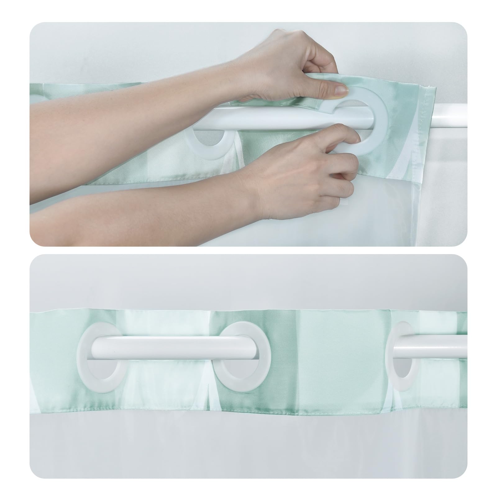 Yiatn Light Green No Hook Hotel Collection Shower Curtain - Hotel Style With See Through Mesh Top Window, Modern Geometric Water