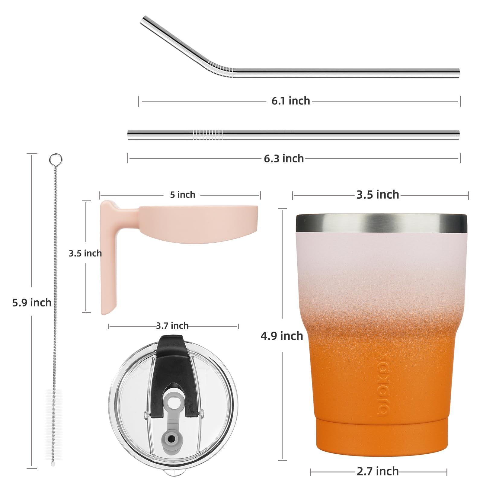 Bjpkpk Tumbler With Handle And Straw 10 Oz Insulated Tumblers With Lid Stainless Steel Coffee Cups,Coral