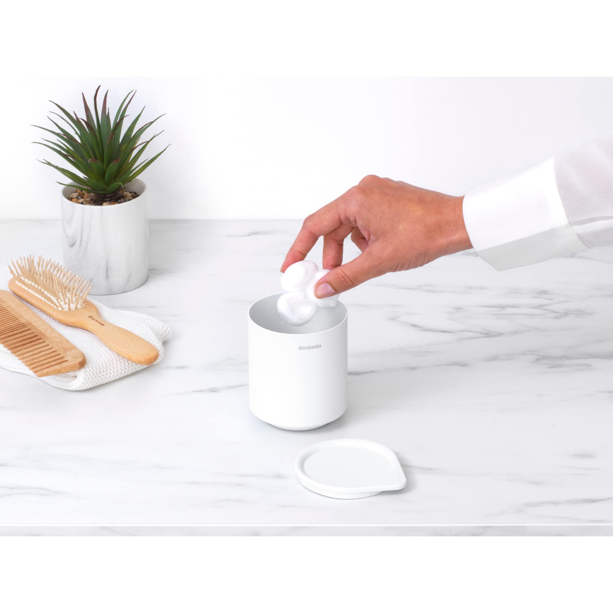 Brabantia Mindset Bathroom Storage Pot With Lid (Mineral Fresh White) Cue Tip, Cotton Pads, Jewellery Storage Organizer Holder F