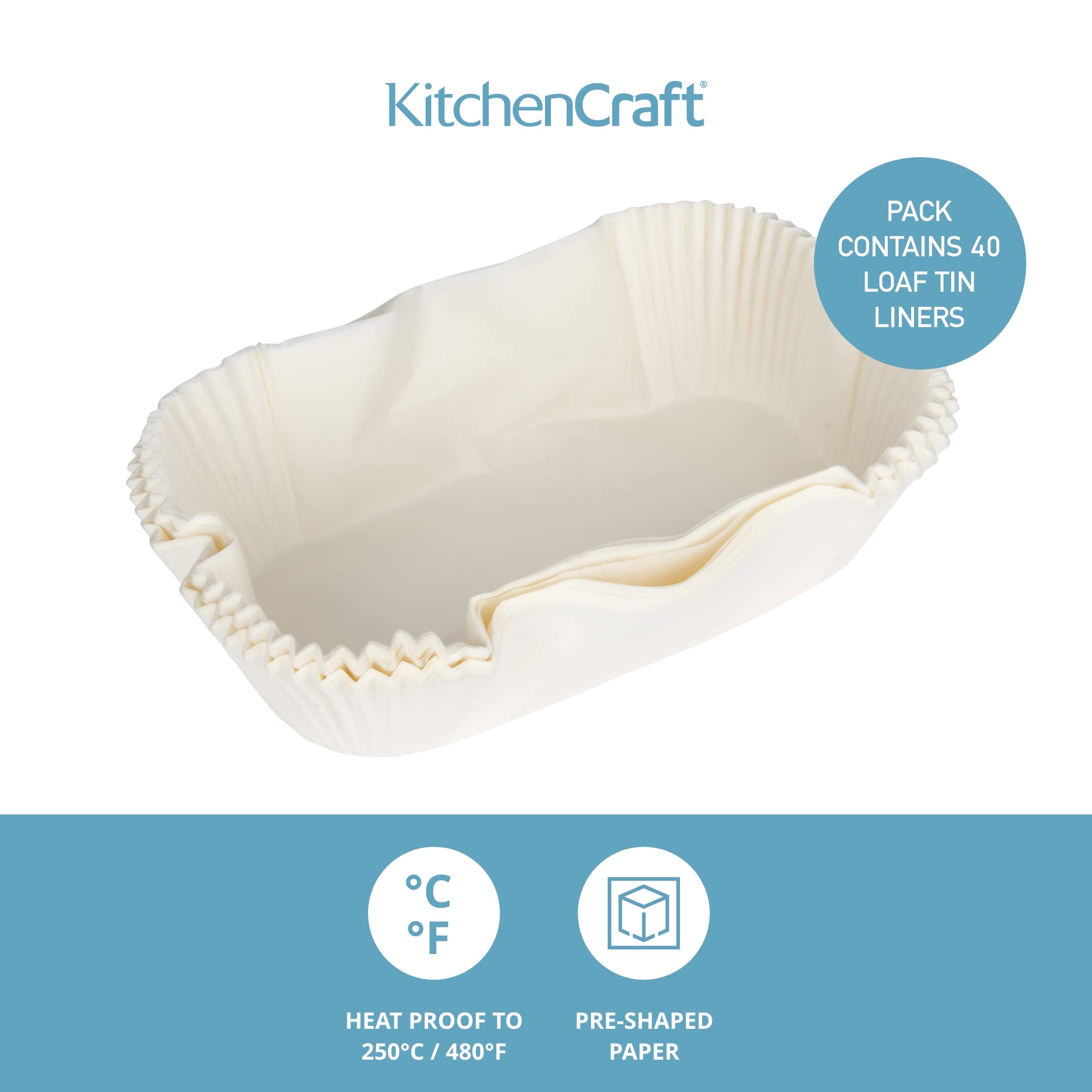 KitchenCraft Loaf Tin Liners  Non Stick  Cake and Bread Tin  20 x 9 cm  Pack of 40 Liners