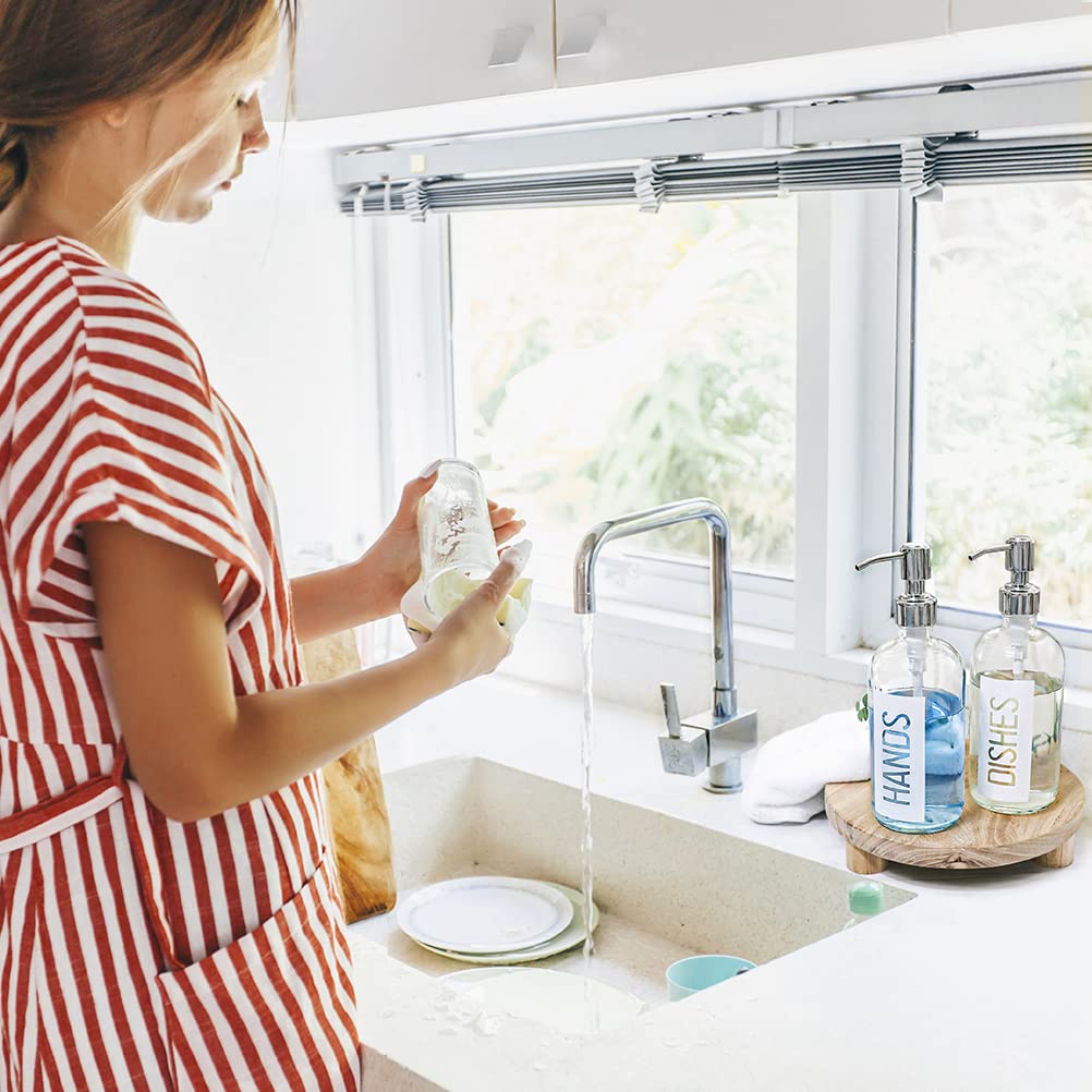 Jasai 2Pack 18Oz Glass Soap Dispenser With Rustproof 304 Stainless Steel Pump, Kitchen Soap Dispenser With Hands & Dishes Label,