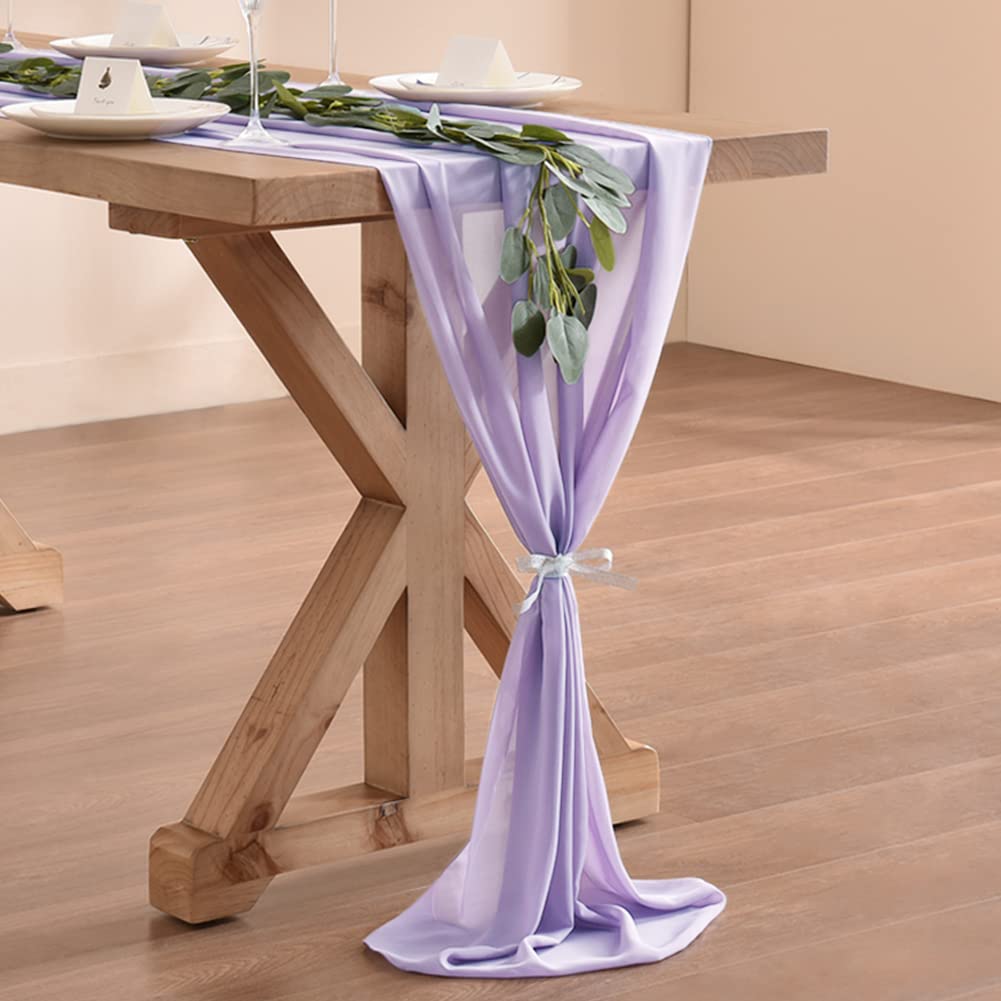 Socomi 10Ft Lavender Chiffon Table Runner 29X120 Inches Wedding Runner Sheer Thanksgiving Christmas Bridal Shower Decorations