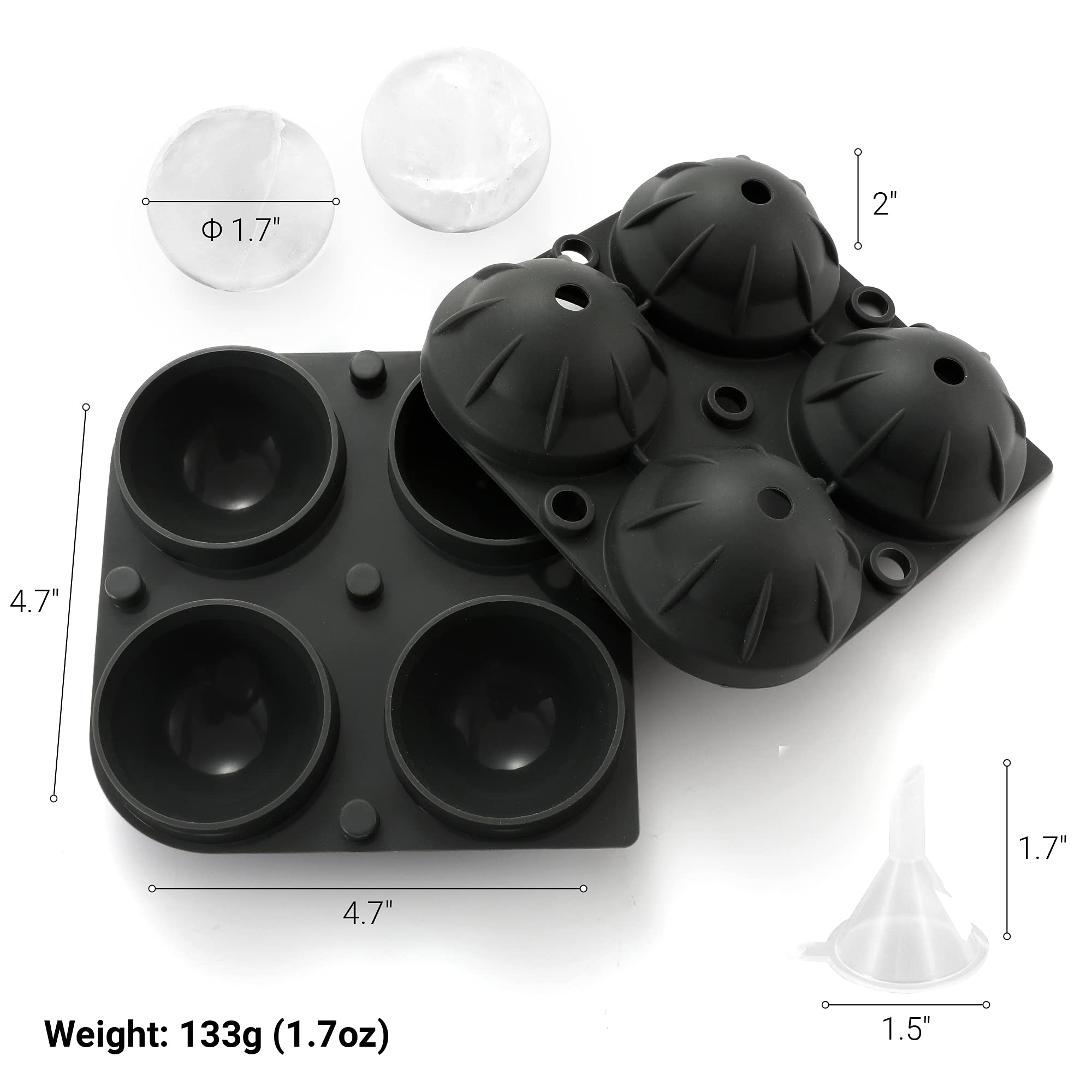 Humbee, Soft Silicone Ice Cube Tray With Lid, Flexible Ice Tray (4 Spheres, Black)