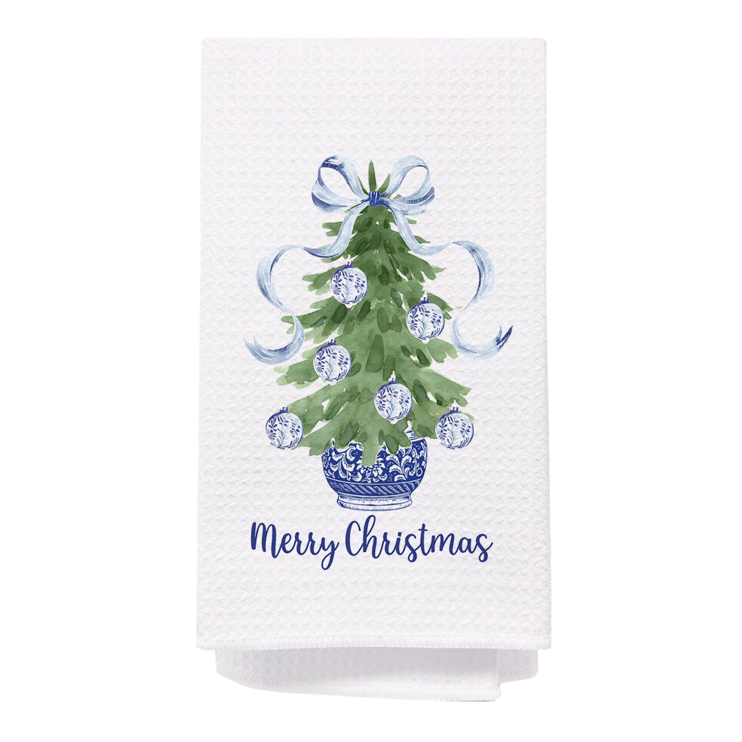 Spbl&L Navy Blue Chinoiserie Christmas Kitchen Towels, Chinoiserie Decor, Navy Blue Bow Christmas Hand Towels For Bathroom, Chri