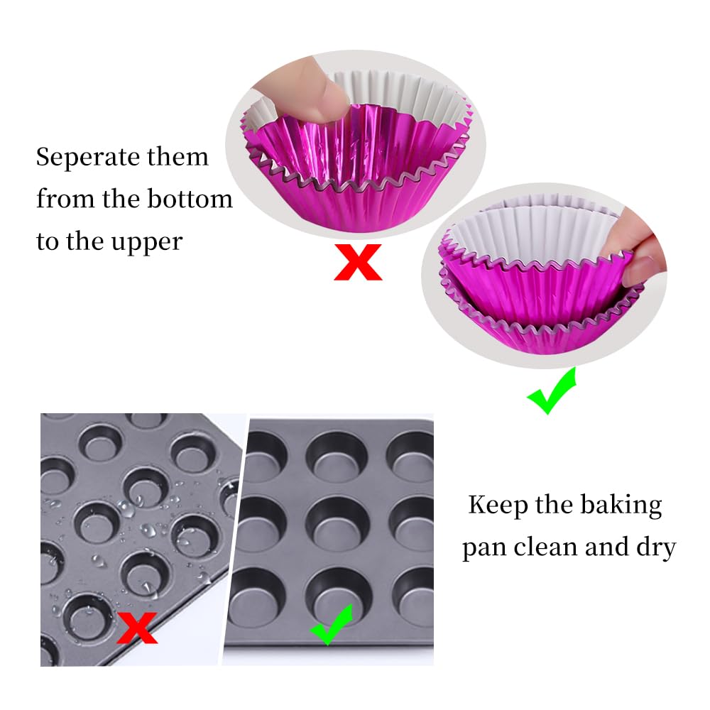 Bakhuk 500Pcs Cupcake Liners For Baking, Foil Cupcake Liner, Standard Size 2 Inches 10 Colors Cupcake Liners