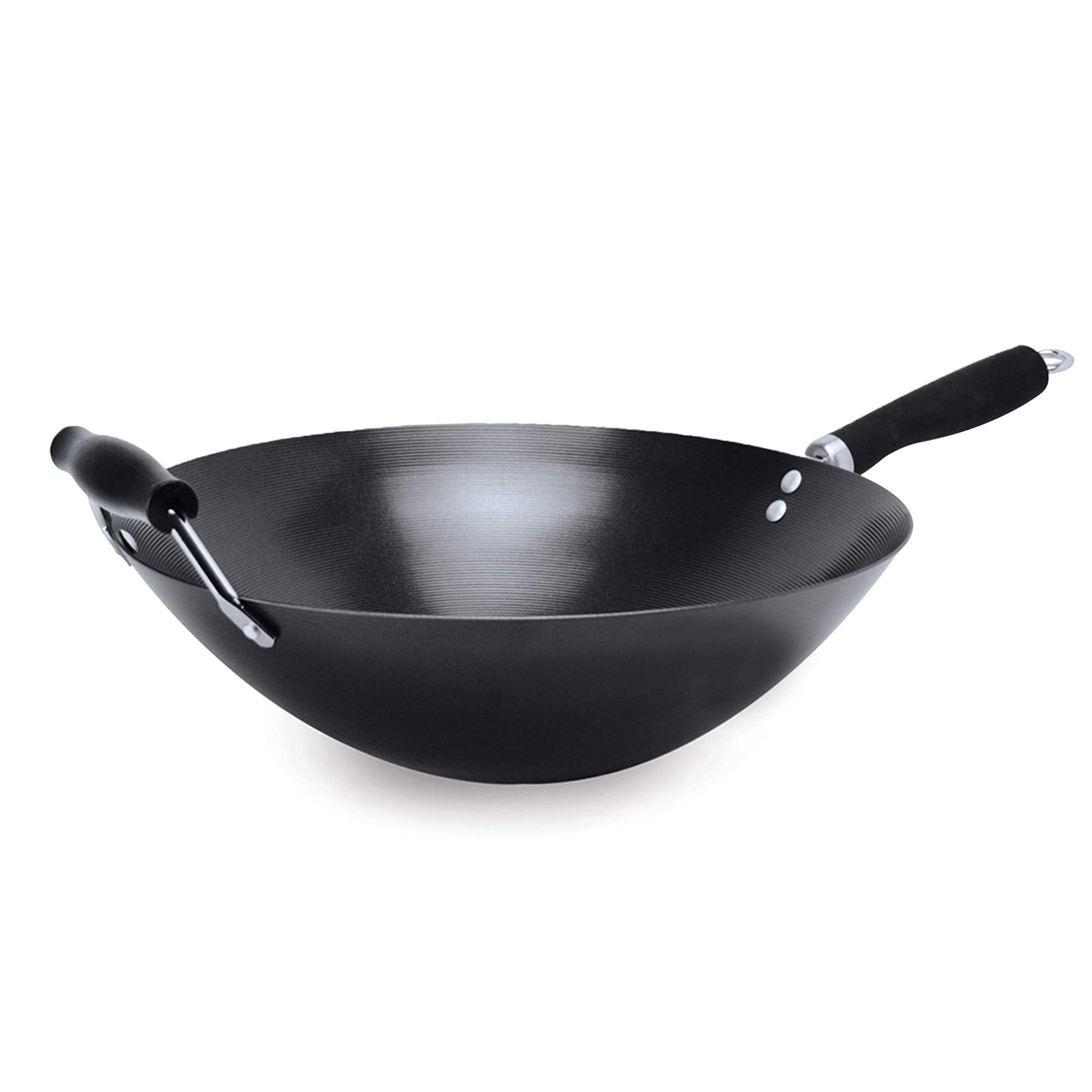 Ecolution Non-Stick Carbon Steel Wok With Soft Touch Riveted Handles, 14,Black