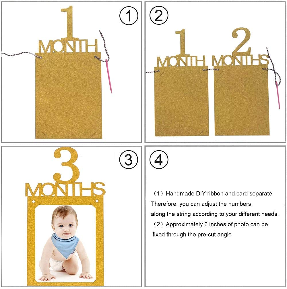 Angel Q House 1St Birthday Baby Photo Banner Growth Record 1-12 Month Photo Prop Monthly Milestone Photograph Bunting Garland,Fi