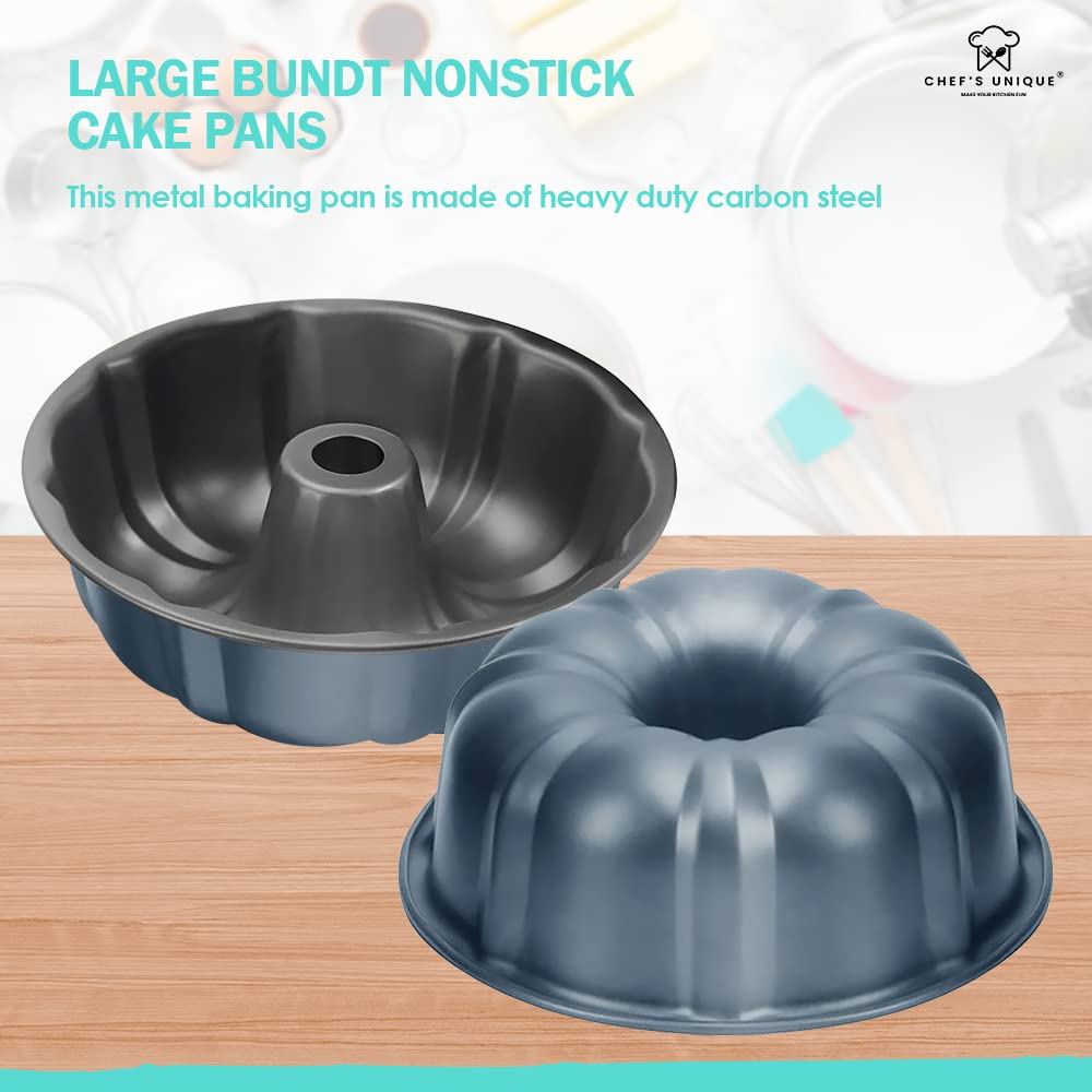 Chef'S Unique Nonstick Bundt Cake Pan 9.5 Inches, Heavy Duty Carbon Steel 12 Cups Bundt Pans - Fluted Tube Cake Pan Baking Mold