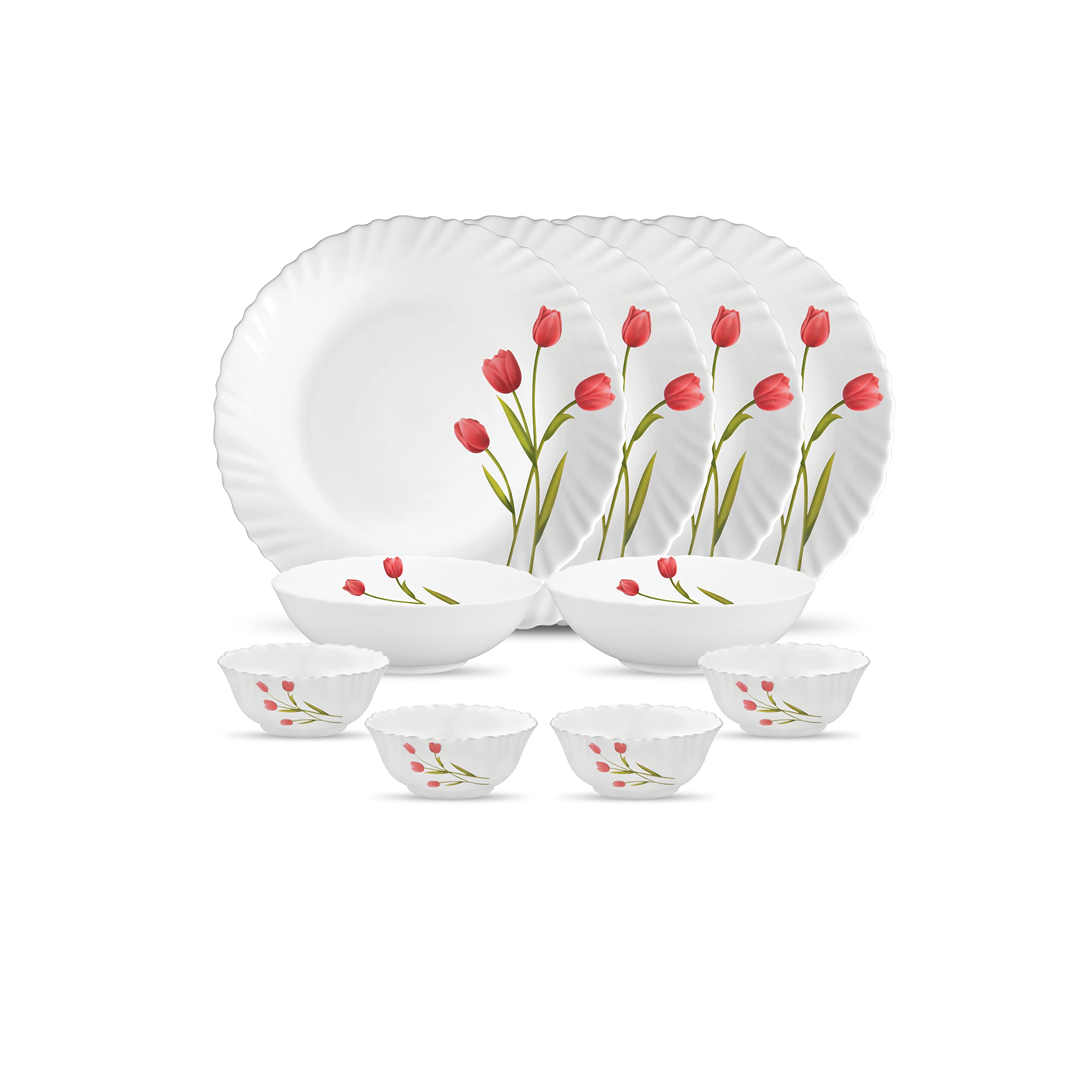 La Opala Novo Collection Opal Glass Crockery | For Family Of 4 | Dinner Set 10 Pcs Radiant Curves | Plates & Bowls For Dining | 