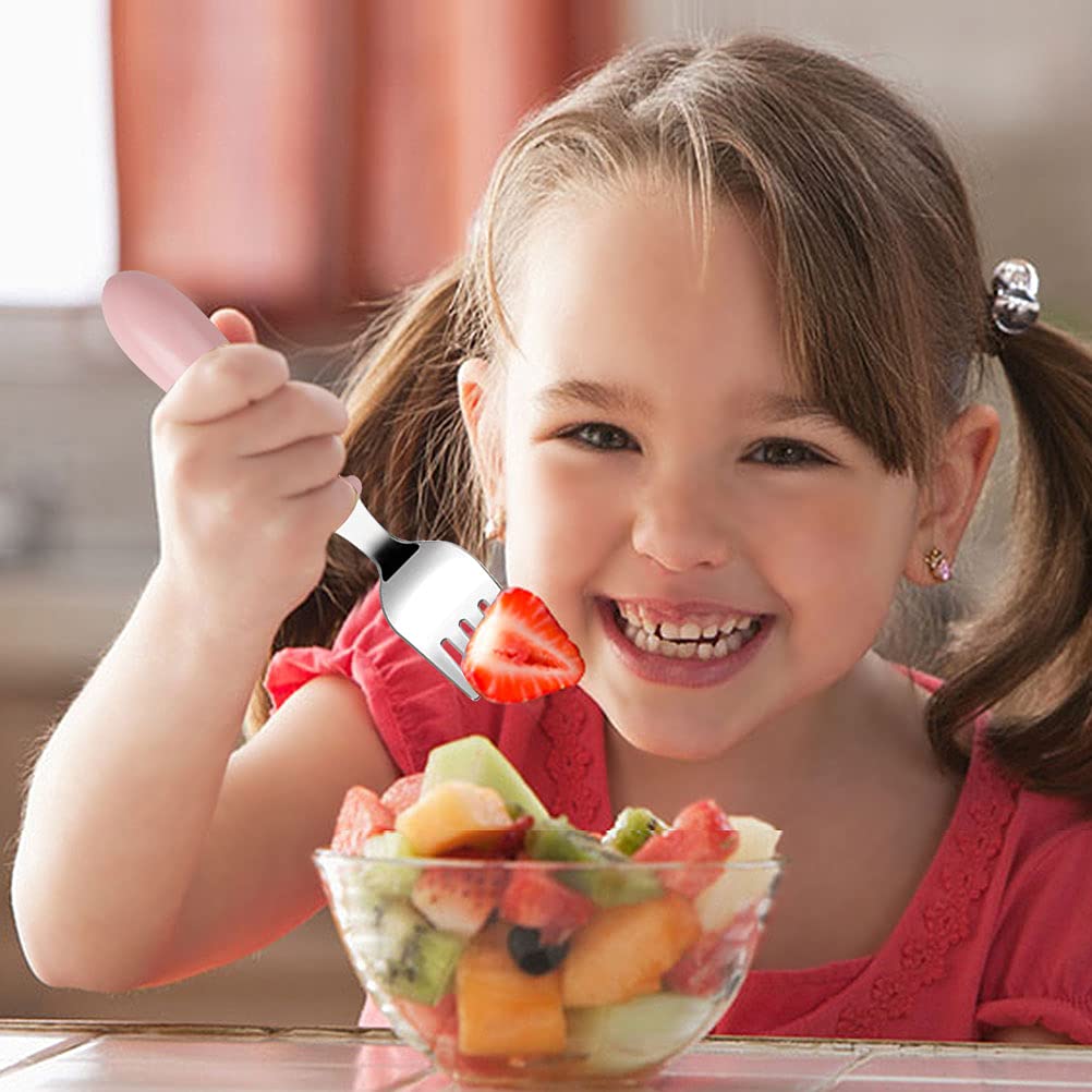 6 Pieces Toddler Forks Baby Forks for Self Feeding, Kids Forks with Round Handle, Stainless Steel Toddler Utensils Children's Sa