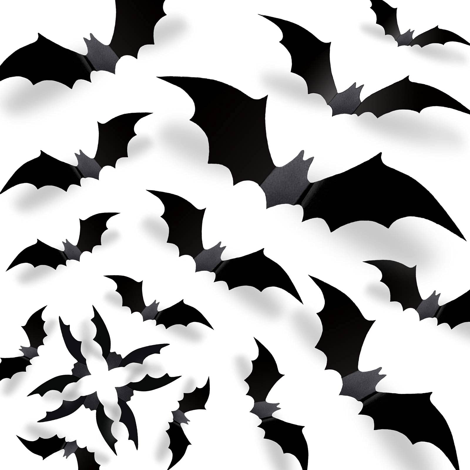Cesof Halloween Bats Wall Decor 3D Bats Decorations - 70 Pcs 5 Sizes Matte Black Pvc Reusable Diy Bat Stickers Vintage Wall Deca