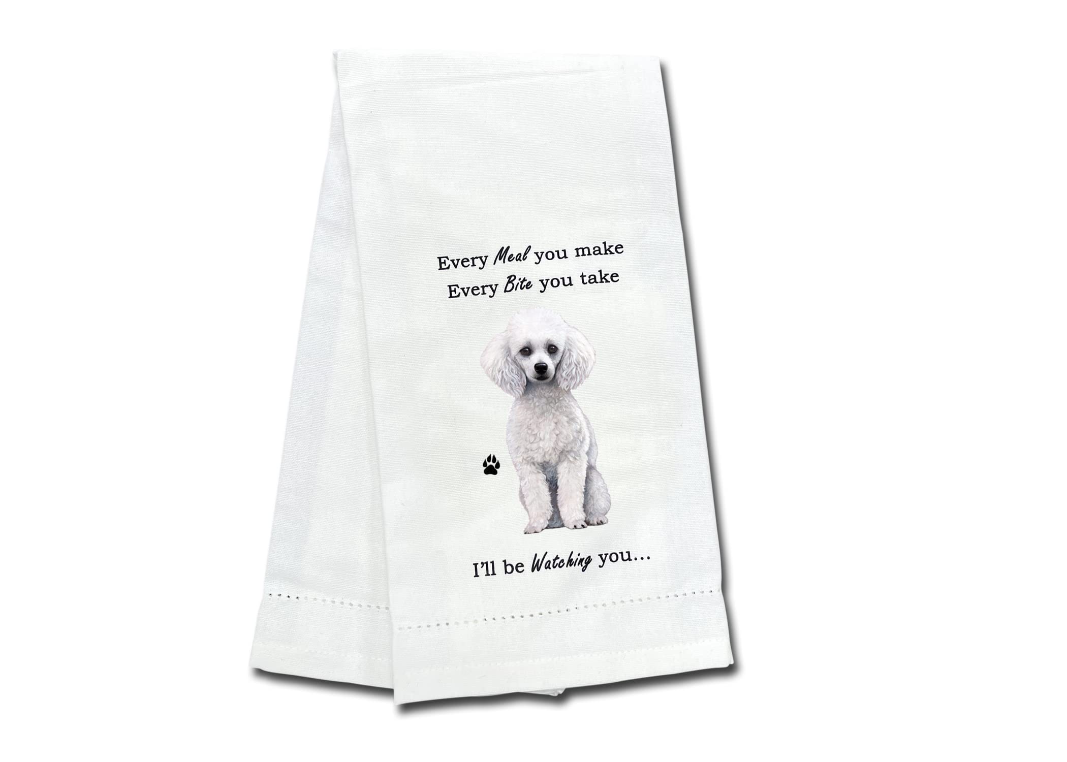 White Poodle Kitchen Towel - Soft Highly Absorbent - White Poodle Gifts - Dish Towels For Washing Dishes - Tea Towels - Reusable