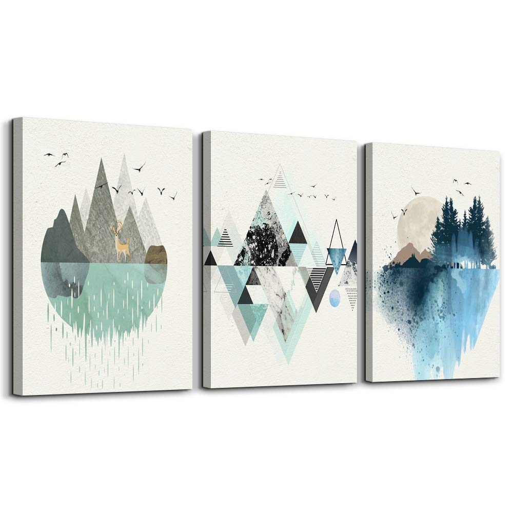 Mhartk66 Canvas Wall Art For Living Room Office Wall Decor Abstract Geometry Mountain Wall Artworks Pictures For Bedroom 3 Panel