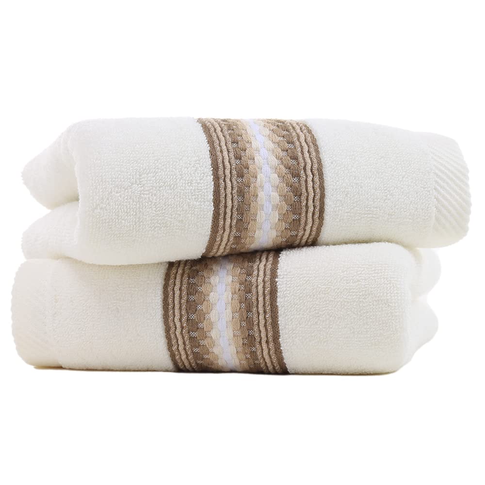 Yiluomo Hand Towel Set Of 2 Super Soft 100% Cotton Highly Absorbent Decorative Textured Striped Hand Towels For Bathroom 13 X 29