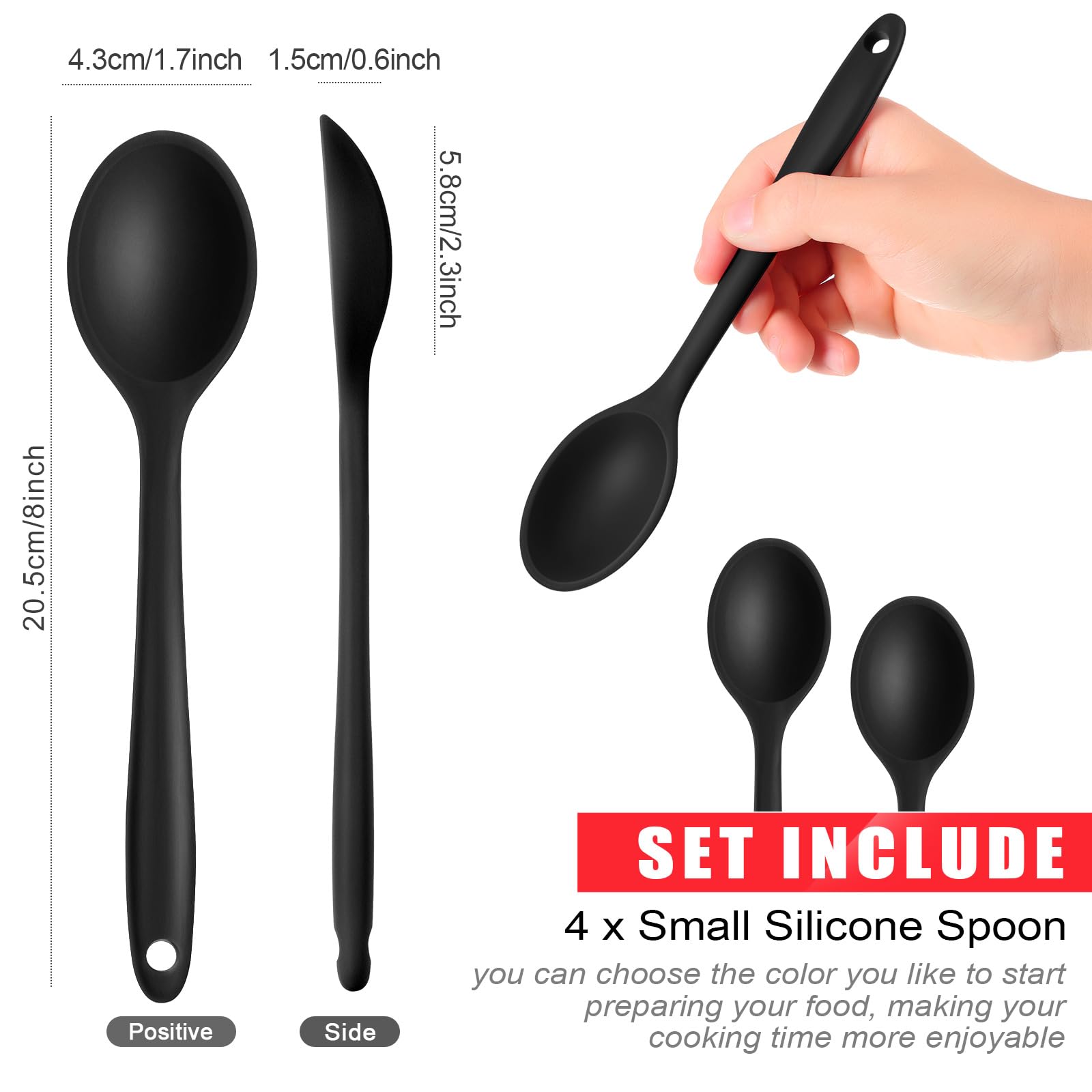 Patelai 4 Pieces Small Multicolored Silicone Spoons Nonstick Kitchen Spoon Silicone Serving Spoon Stirring Spoon For Kitchen Coo