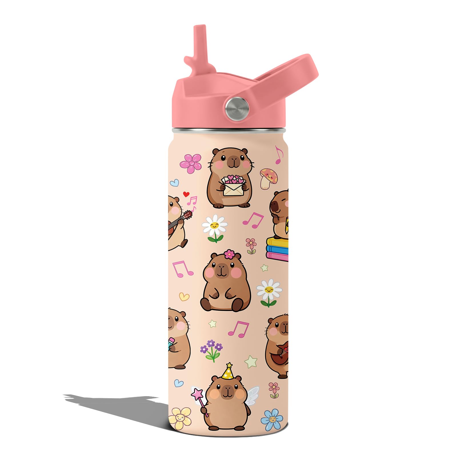 Goiicoln Insulated Capybara Water Bottle 18oz, Capybara Gifts Cup Leakproof