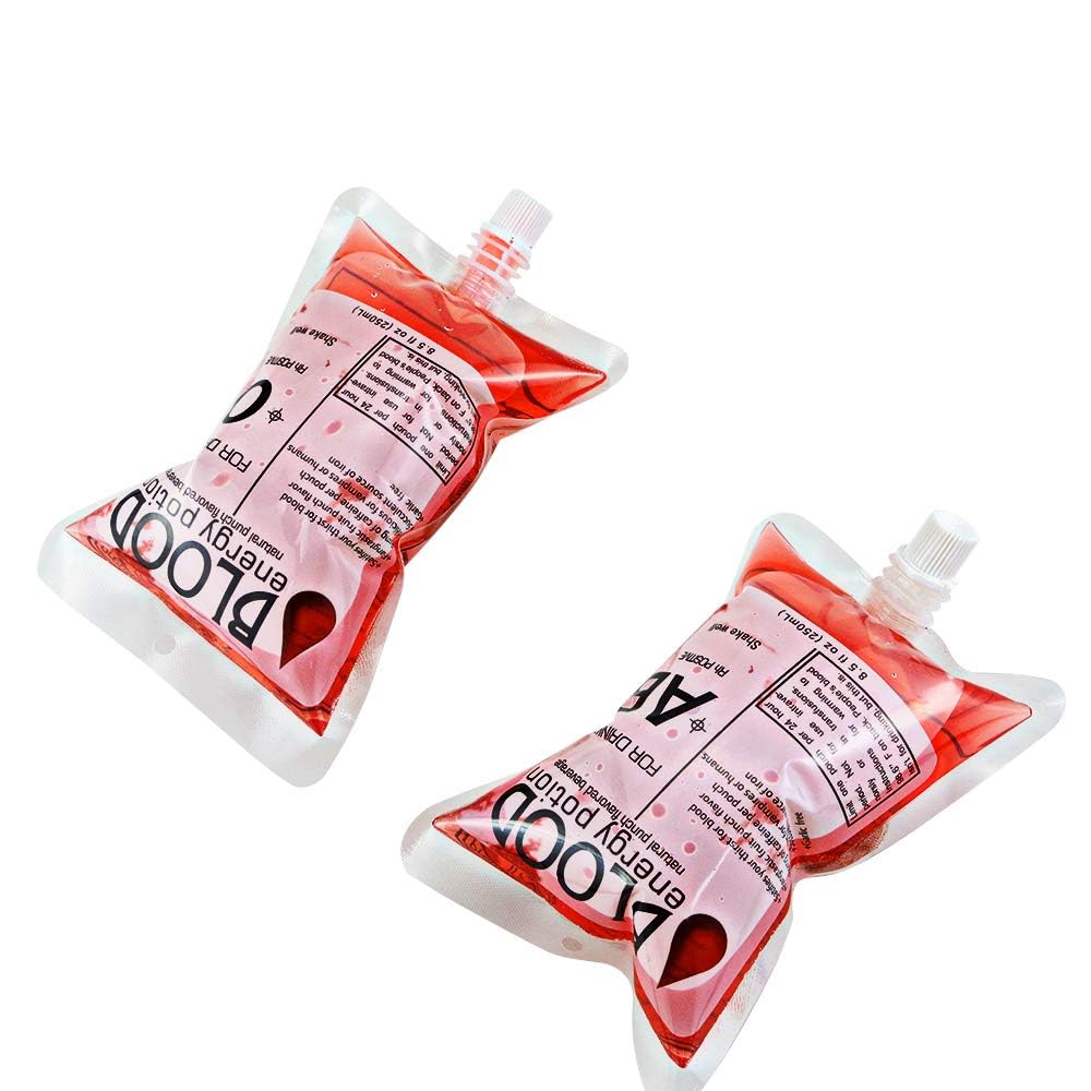 Nexxxi 20 Pack Halloween Blood Bags Reusable Food Grade Bags 8.5Oz With Cap For Drinks Halloween Party Favors, Nurses Day Party