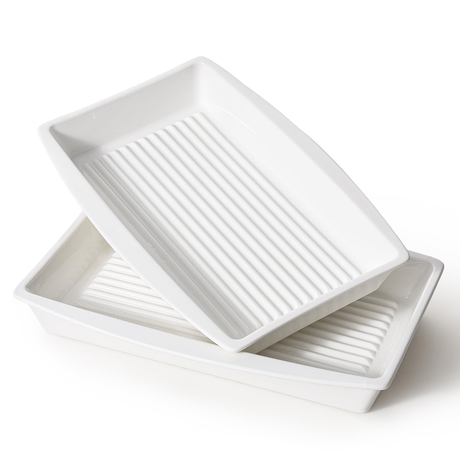 DELLING 9x13 Ceramic Baking Dish Set of 2, Lasagna Pan with Groove Design, Casserole Dish for Oven, Deep Bakeware with Handles, 