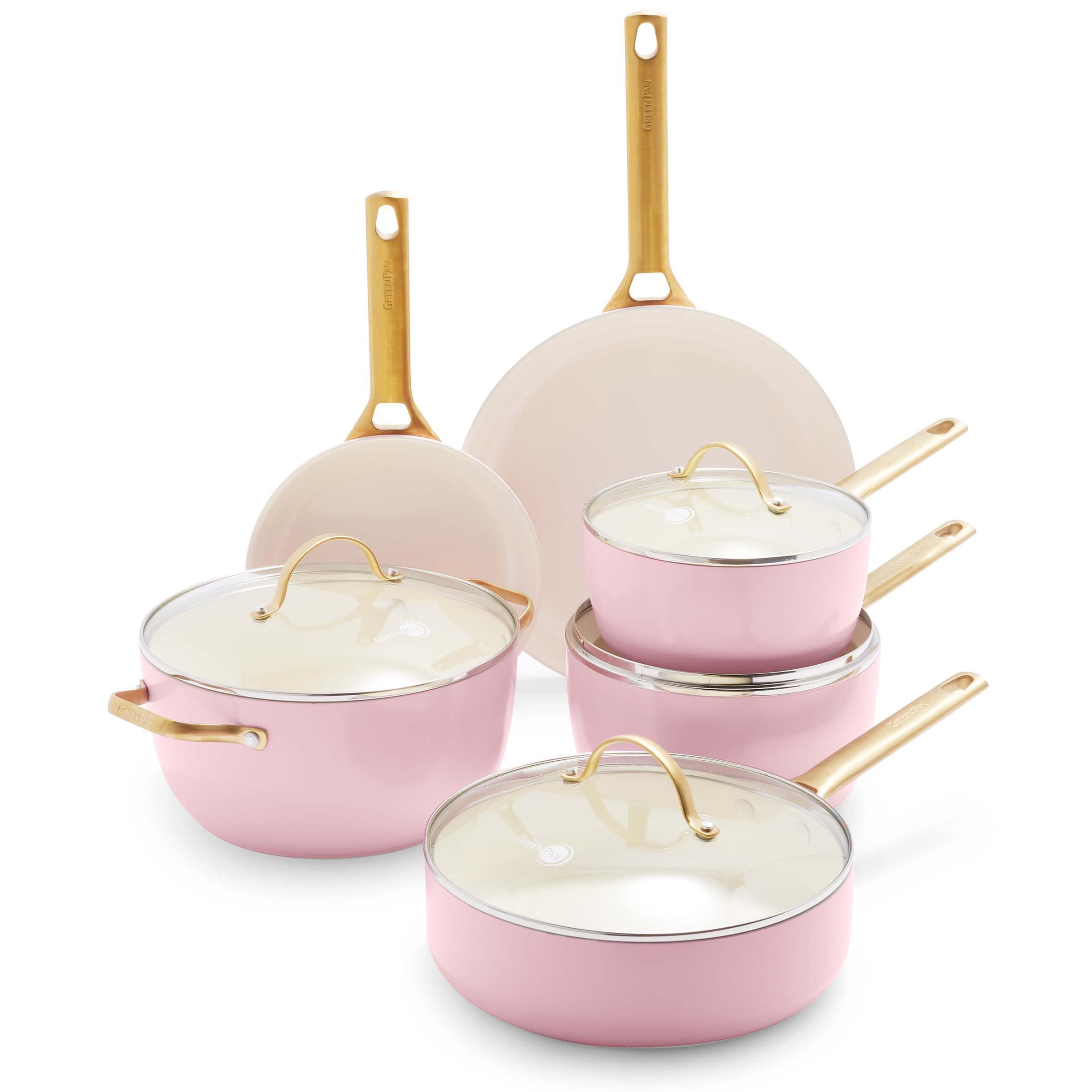 GreenPan Reserve Hard Anodized Healthy Ceramic Nonstick 10 Piece Cookware Pots and Pans Set, Gold Handle, PFAS-Free, Dishwasher 
