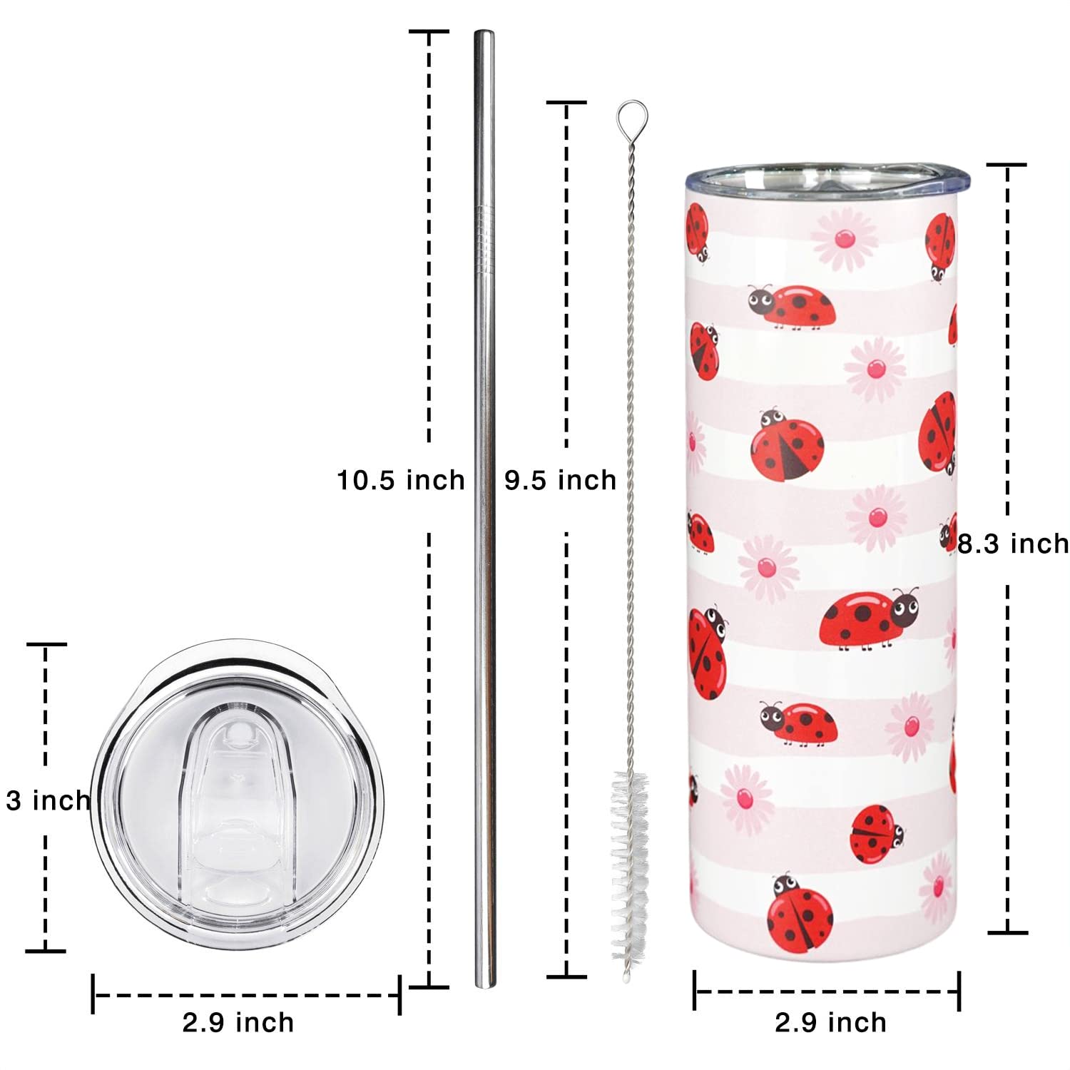 Mofvugz Ladybug Gifts For Women Girls, Cute Ladybugs Daisy Floral Tumbler Cup Coffee Travel Mug, Lady Bug Pink Metal Thermal Ins